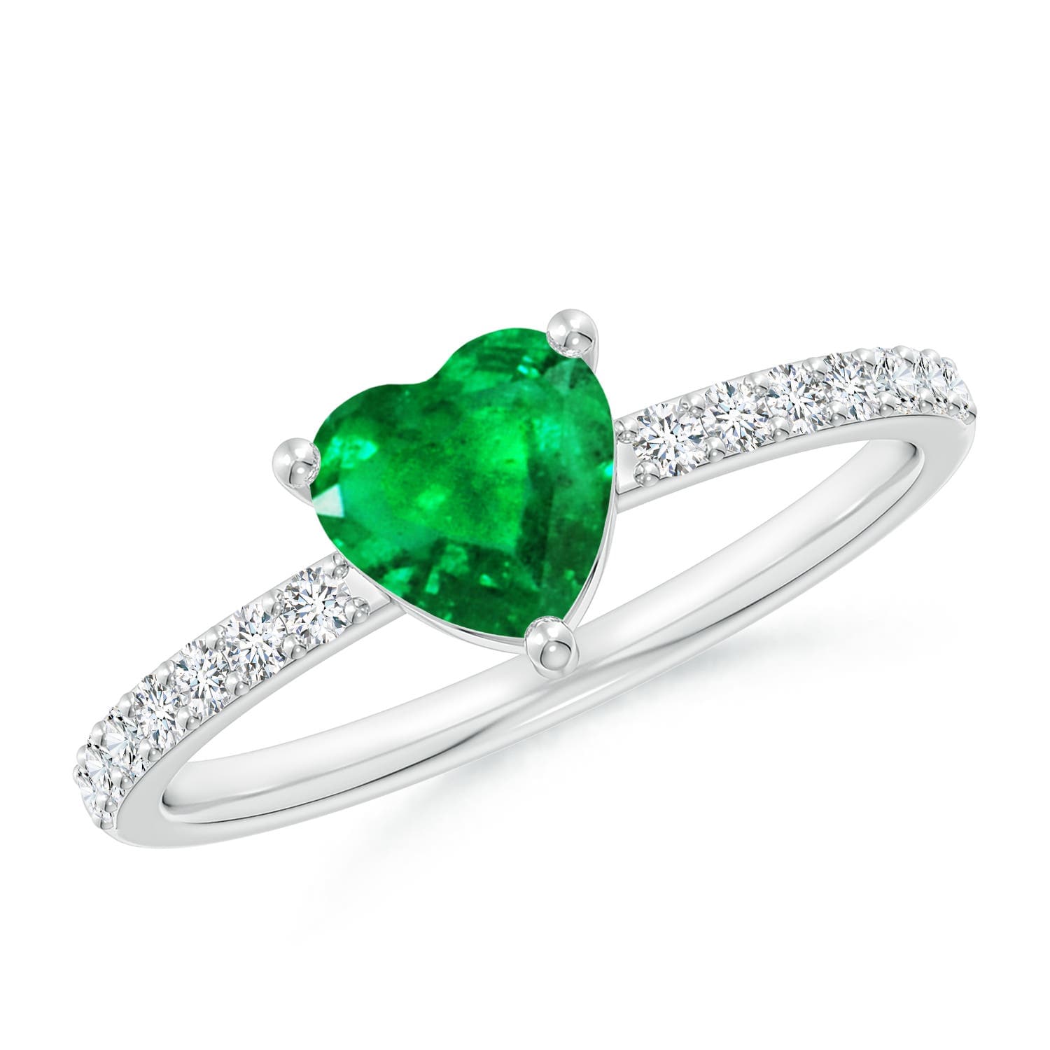 3-Prong-Set Heart Emerald Engagement Ring With Diamond Accents