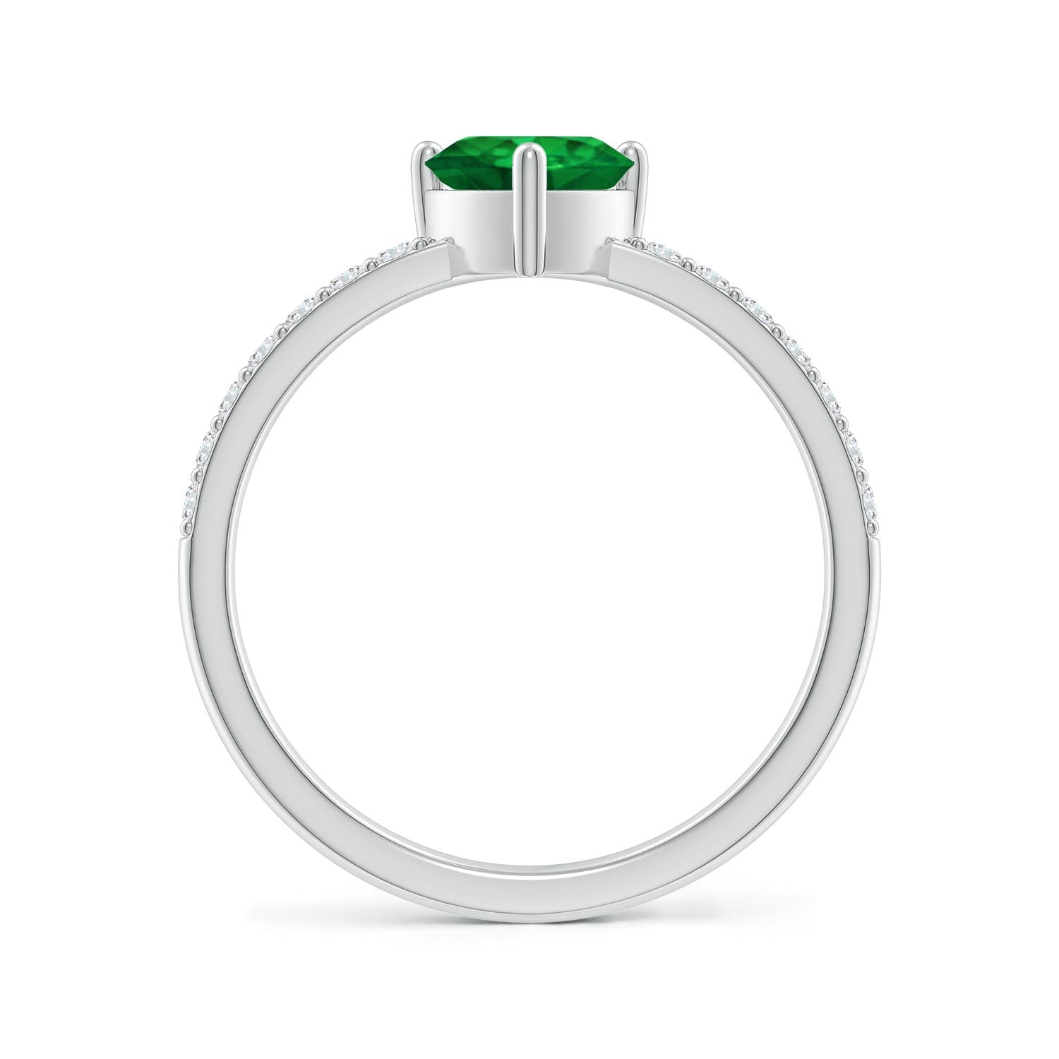 3-Prong-Set Heart Emerald Engagement Ring With Diamond Accents