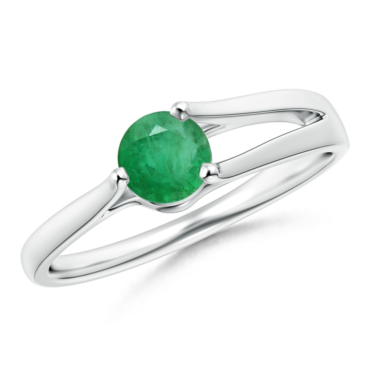 One Sided Split Shank Round Emerald Solitaire Engagement Ring