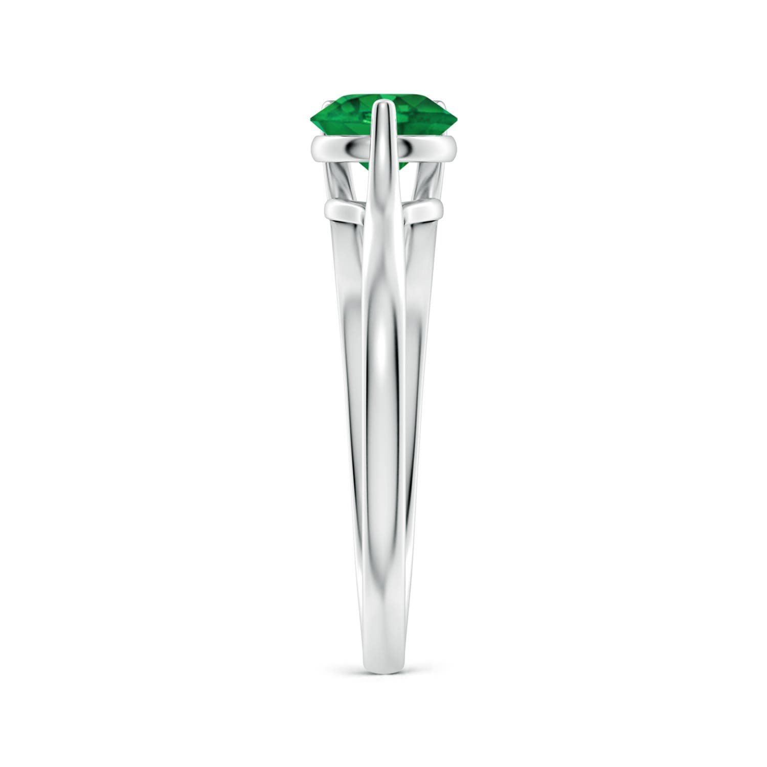 One Sided Split Shank Round Emerald Solitaire Engagement Ring