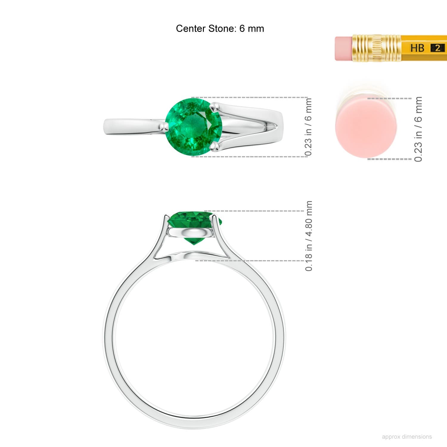 One Sided Split Shank Round Emerald Solitaire Engagement Ring
