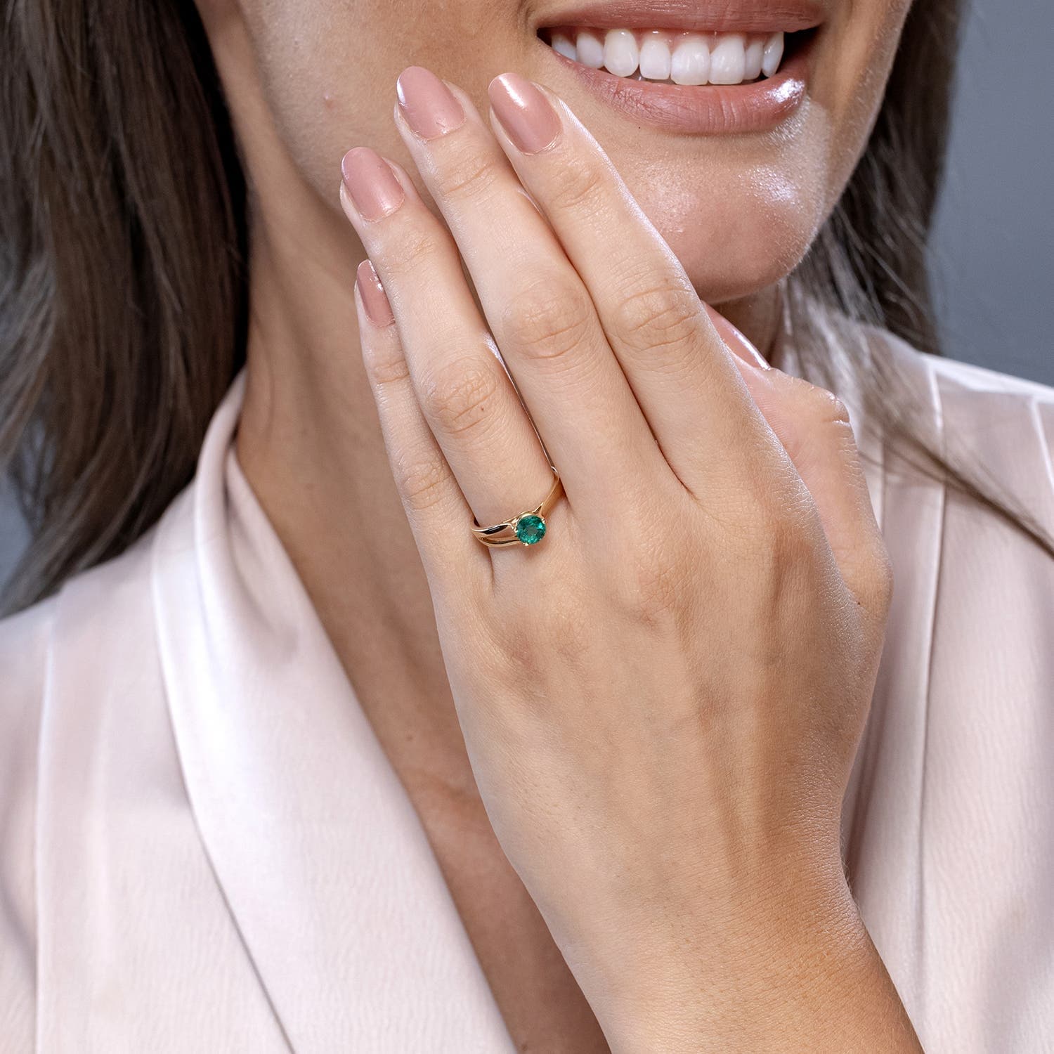 One Sided Split Shank Round Emerald Solitaire Engagement Ring