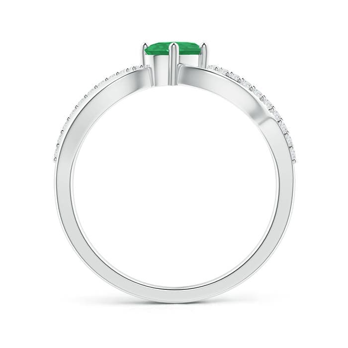 Diagonal Oval Emerald Criss Cross Ring with Diamond Accents