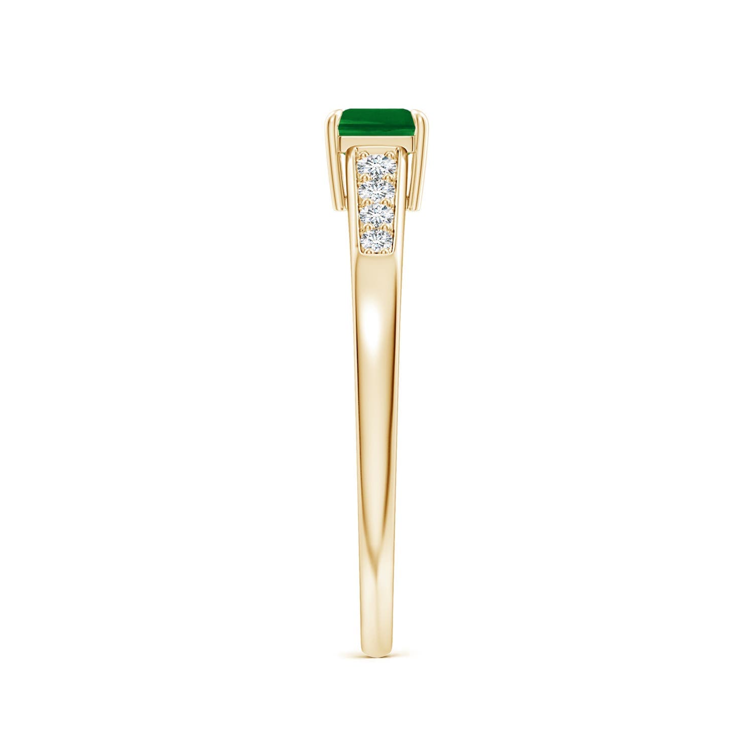 East West Emerald-Cut Emerald Solitaire Engagement Ring with Diamond Accents