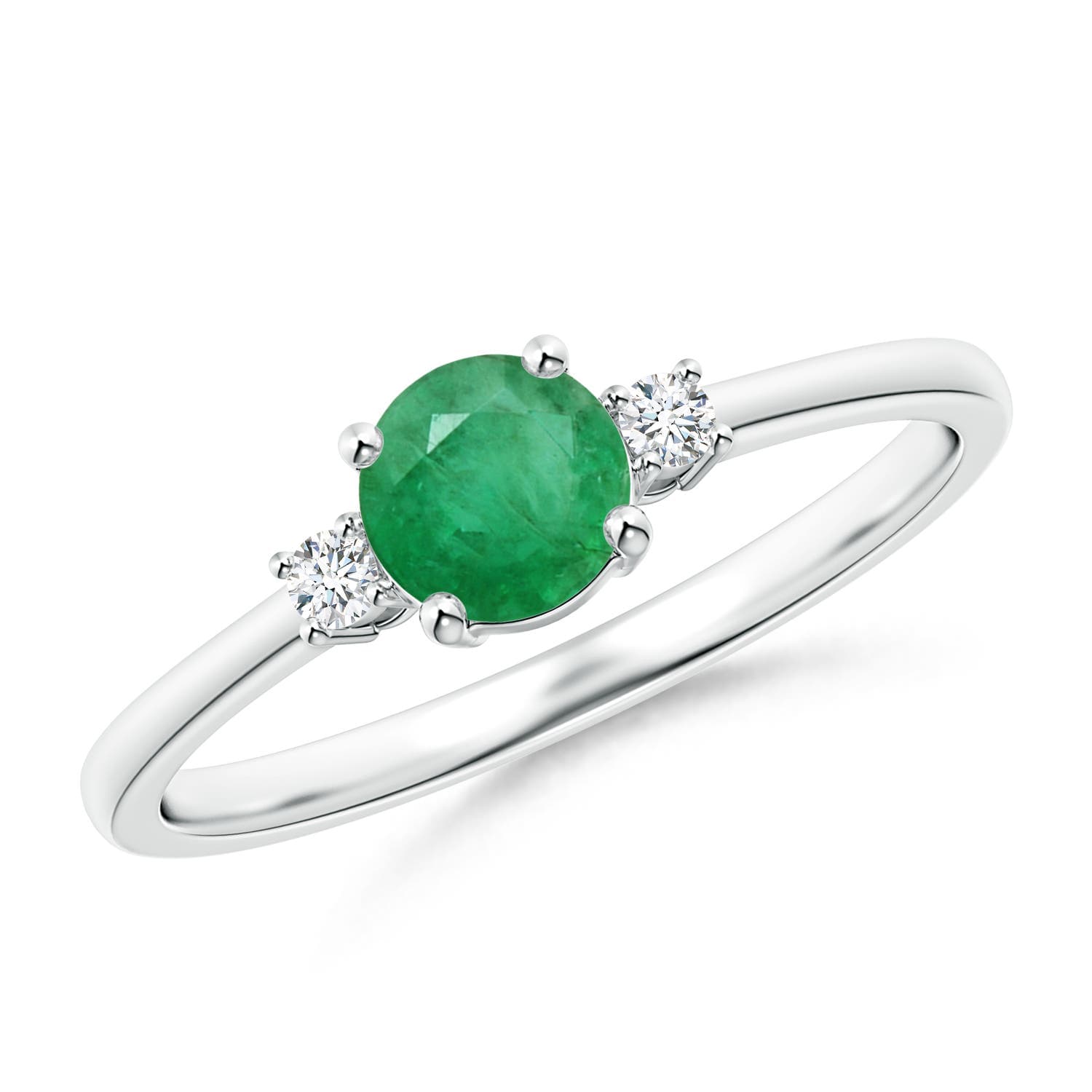 Prong-Set Round 3 Stone Emerald and Diamond Engagement Ring