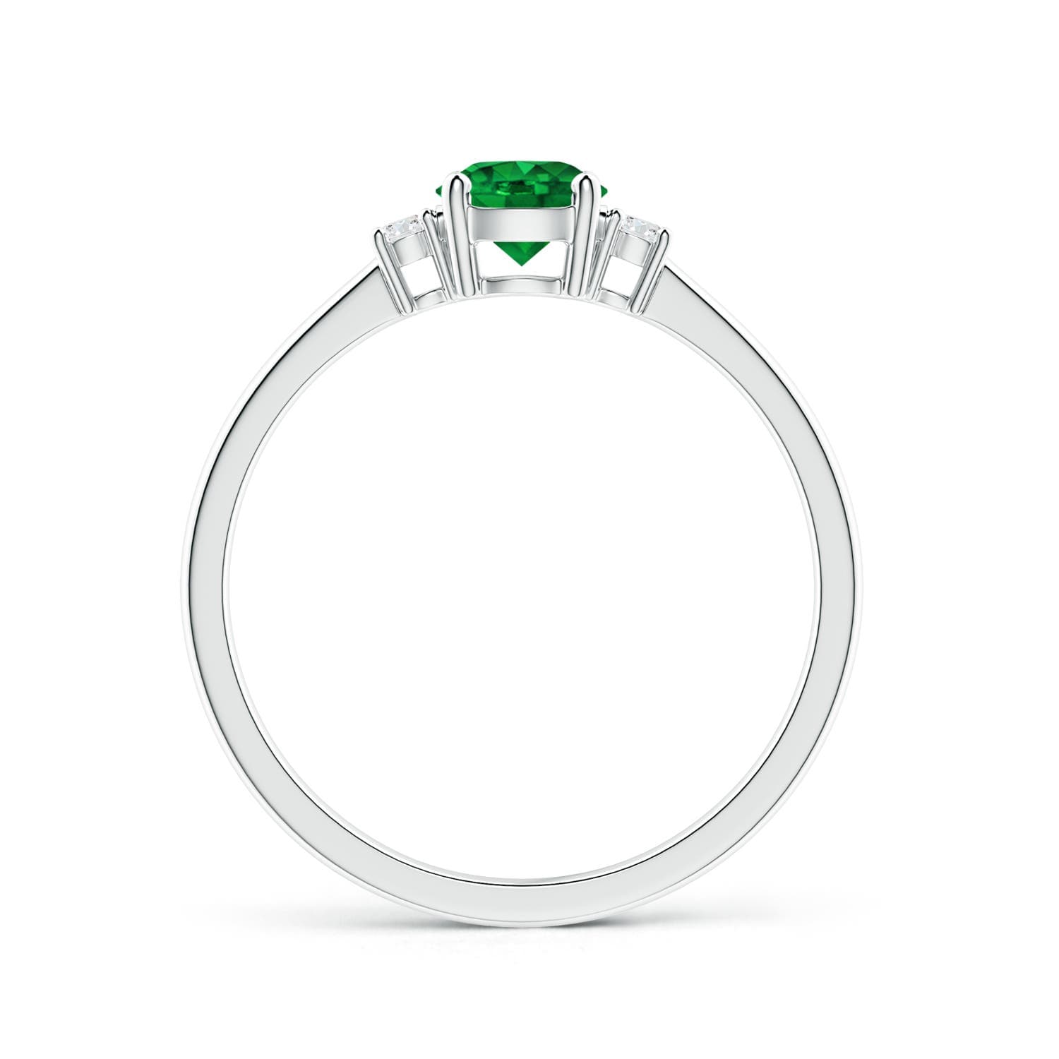 Prong-Set Round 3 Stone Emerald and Diamond Engagement Ring