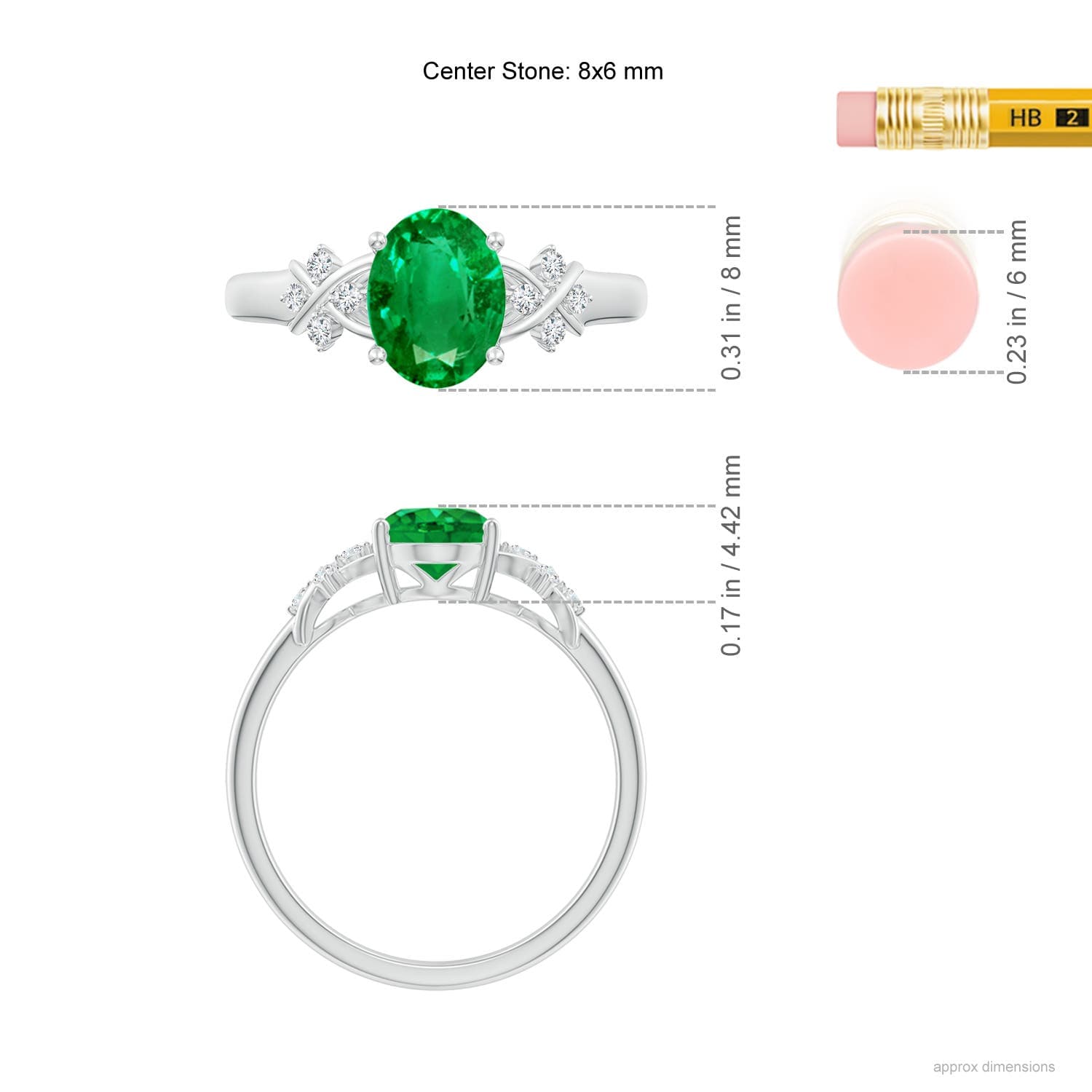 Solitaire Oval Emerald Criss Cross Engagement Ring with Diamonds