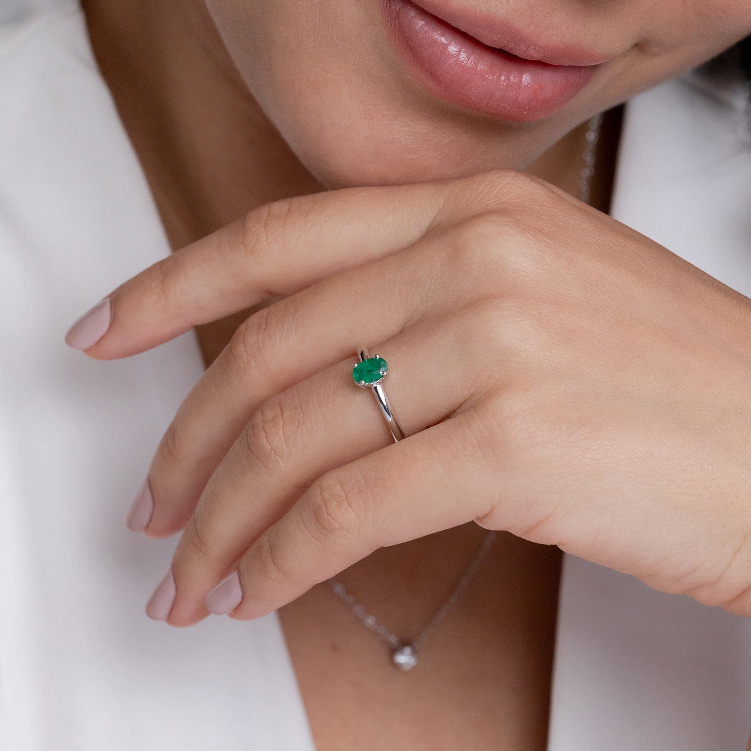 Classic Solitaire Oval Emerald Promise Ring