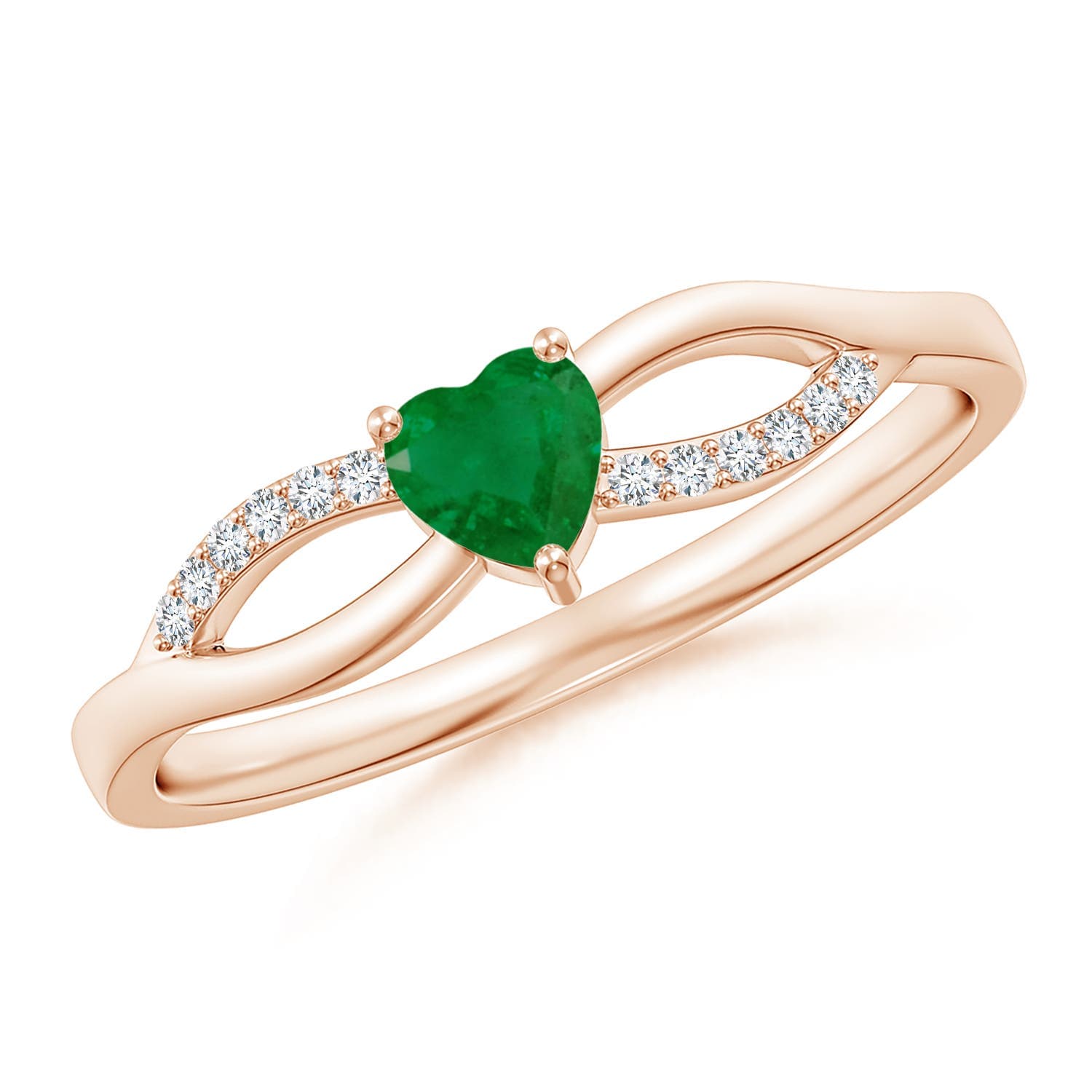 Solitaire Emerald Heart Promise Ring with Diamond Accents