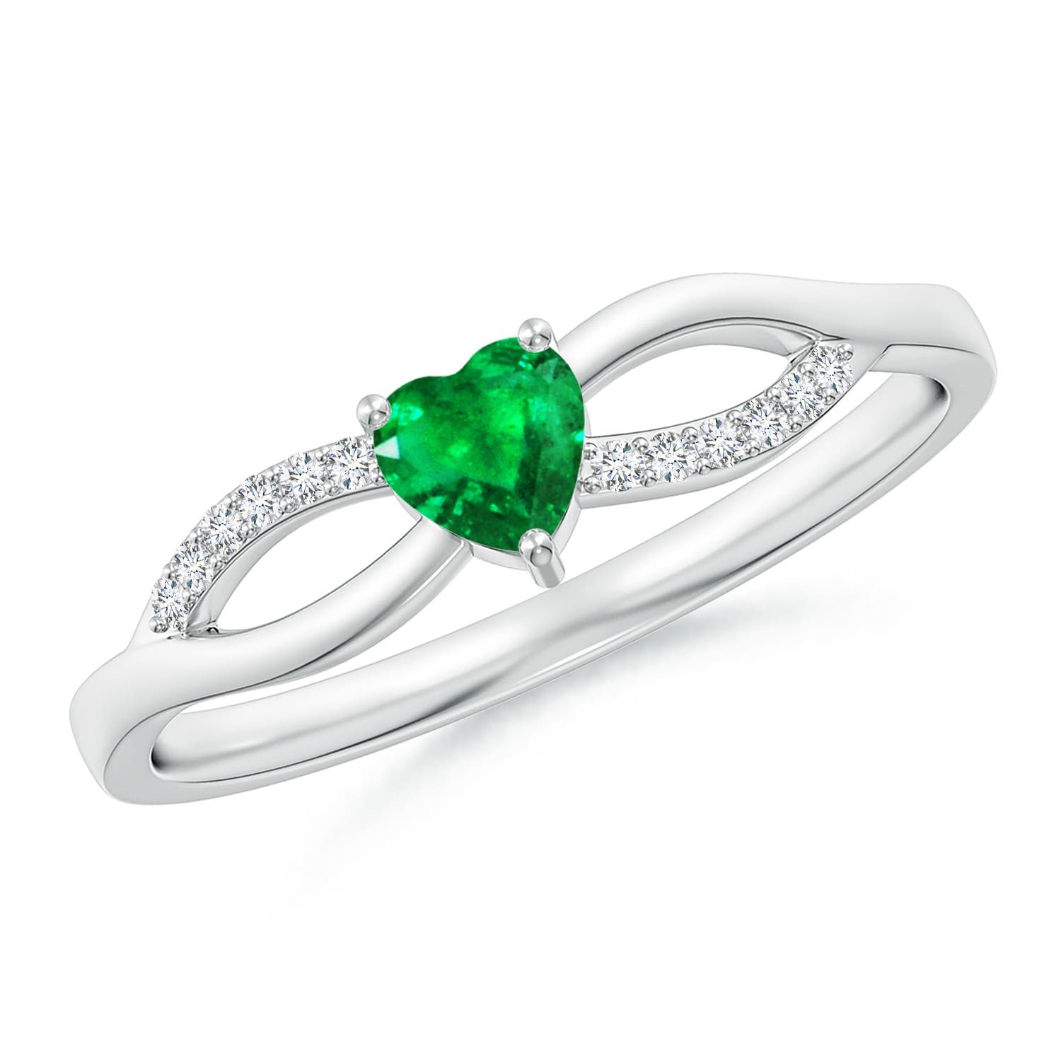 Solitaire Emerald Heart Promise Ring with Diamond Accents
