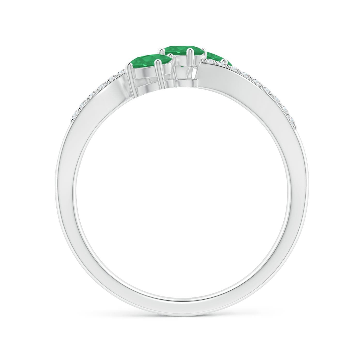 Oval Emerald Three Stone Bypass Ring with Diamonds