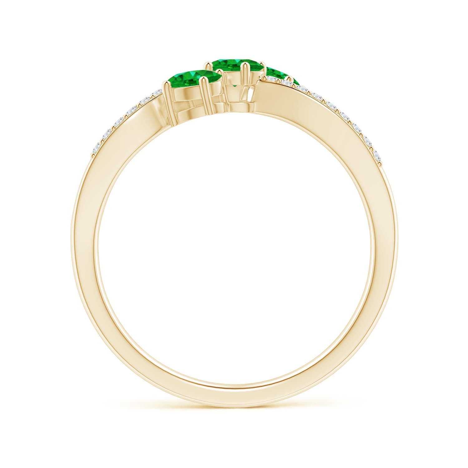Oval Emerald Three Stone Bypass Ring with Diamonds