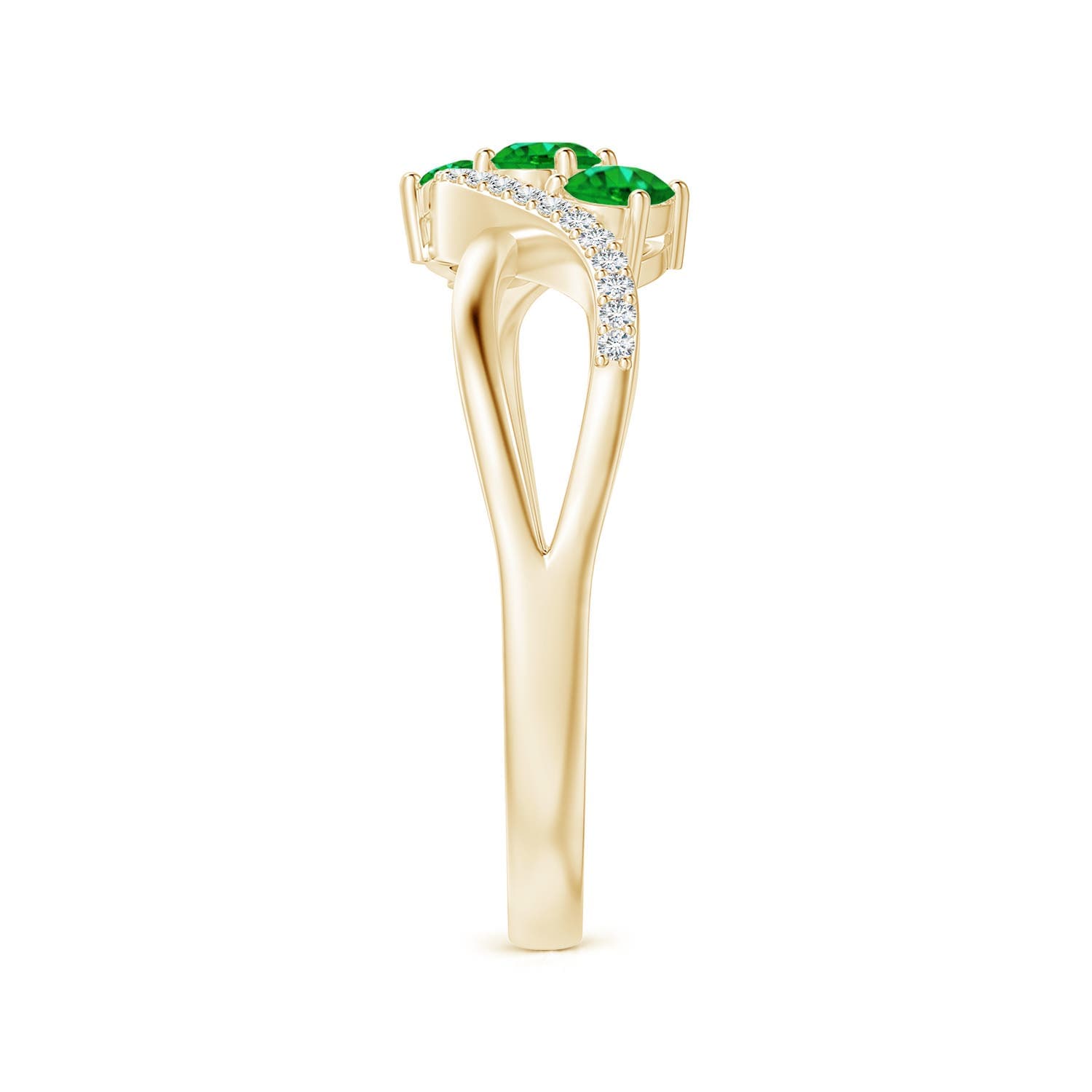 Oval Emerald Three Stone Bypass Ring with Diamonds