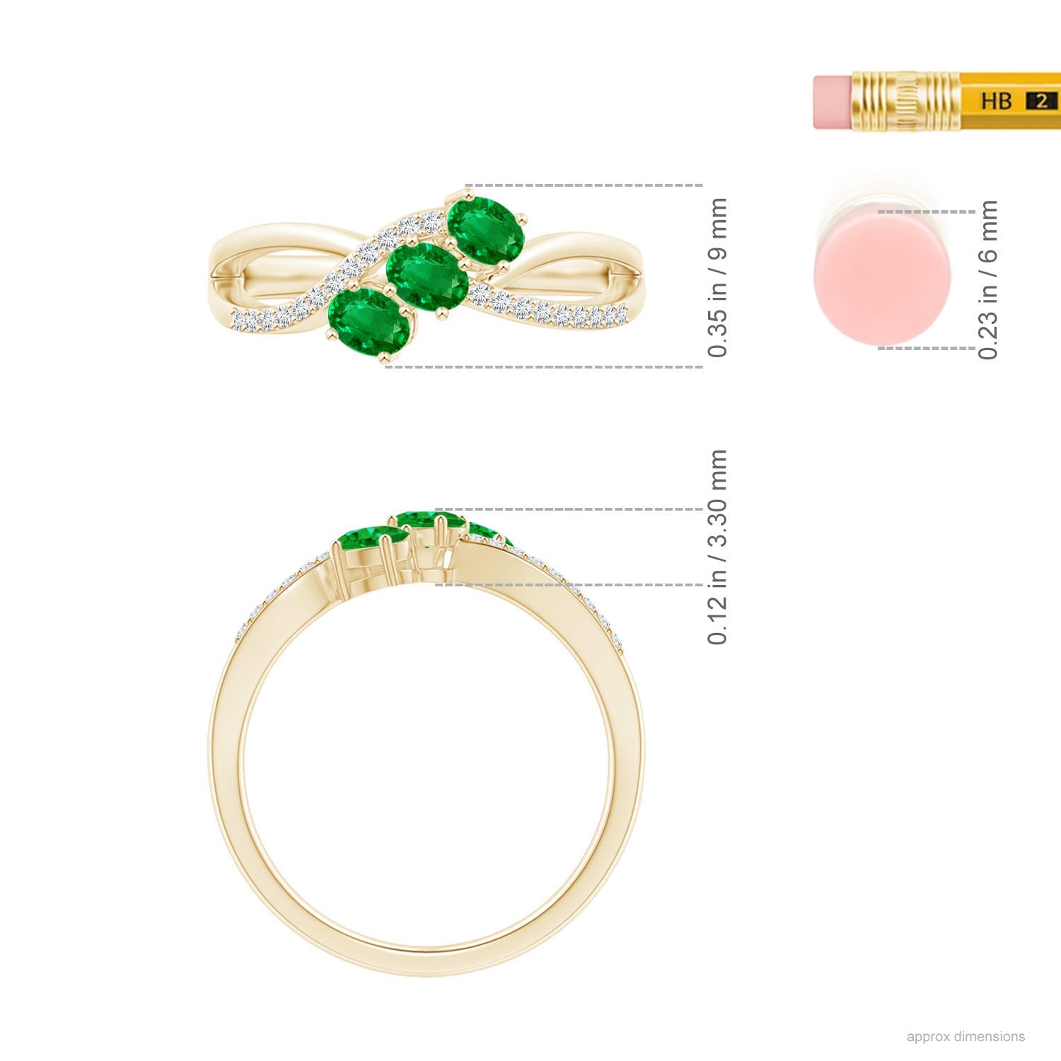 Oval Emerald Three Stone Bypass Ring with Diamonds