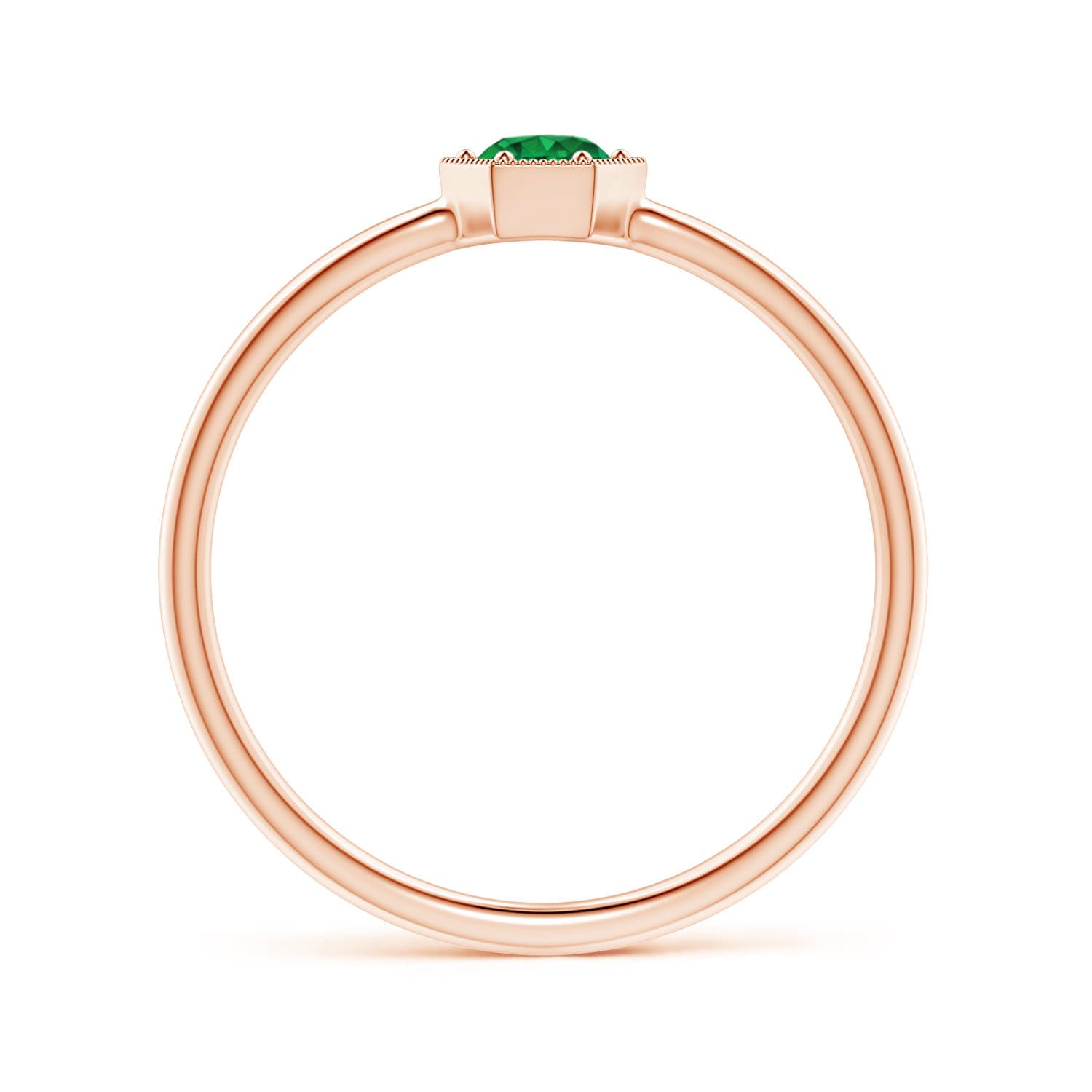 Pavé Set Emerald Hexagon Solitaire Ring with Milgrain