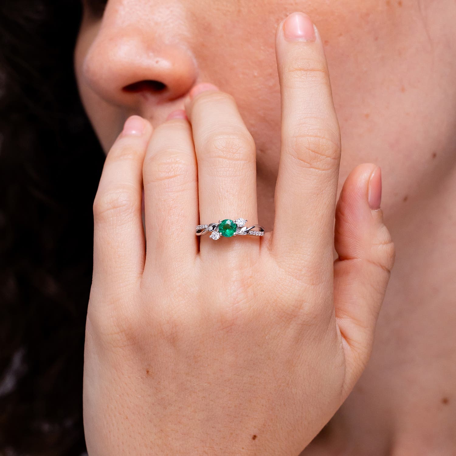 Emerald and Diamond Twisted Vine Engagement Ring