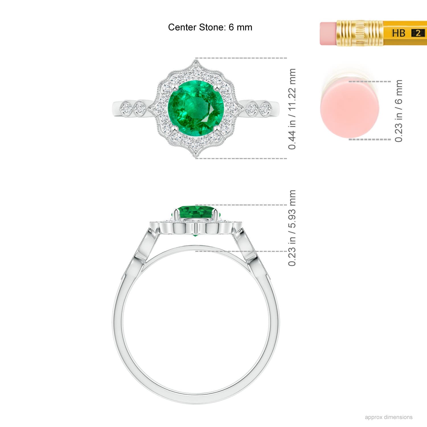 Vintage Inspired Round Emerald Engagement Ring with Ornate Halo