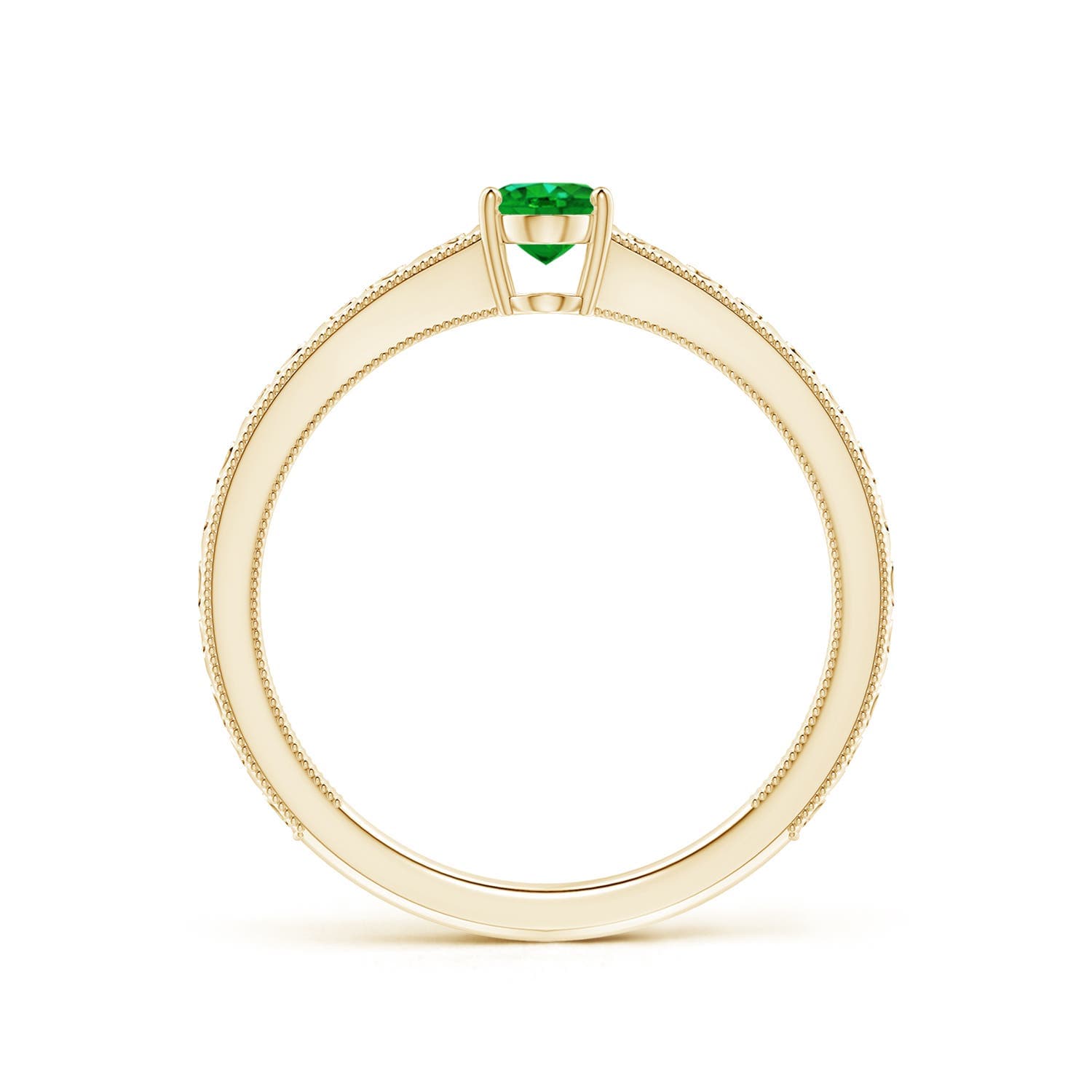 Vintage Inspired Oval Emerald Engagement Ring with Engraved Shank