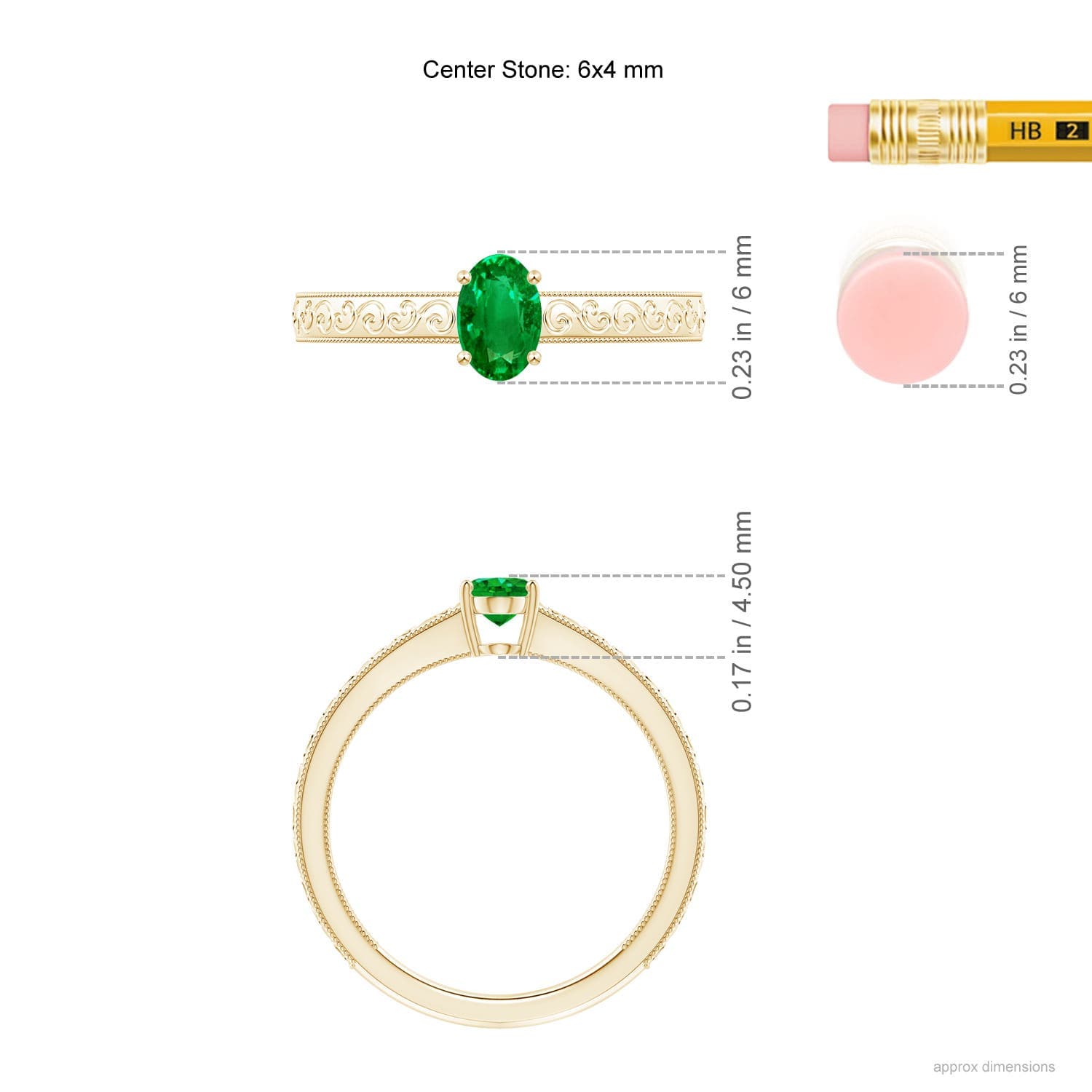 Vintage Inspired Oval Emerald Engagement Ring with Engraved Shank