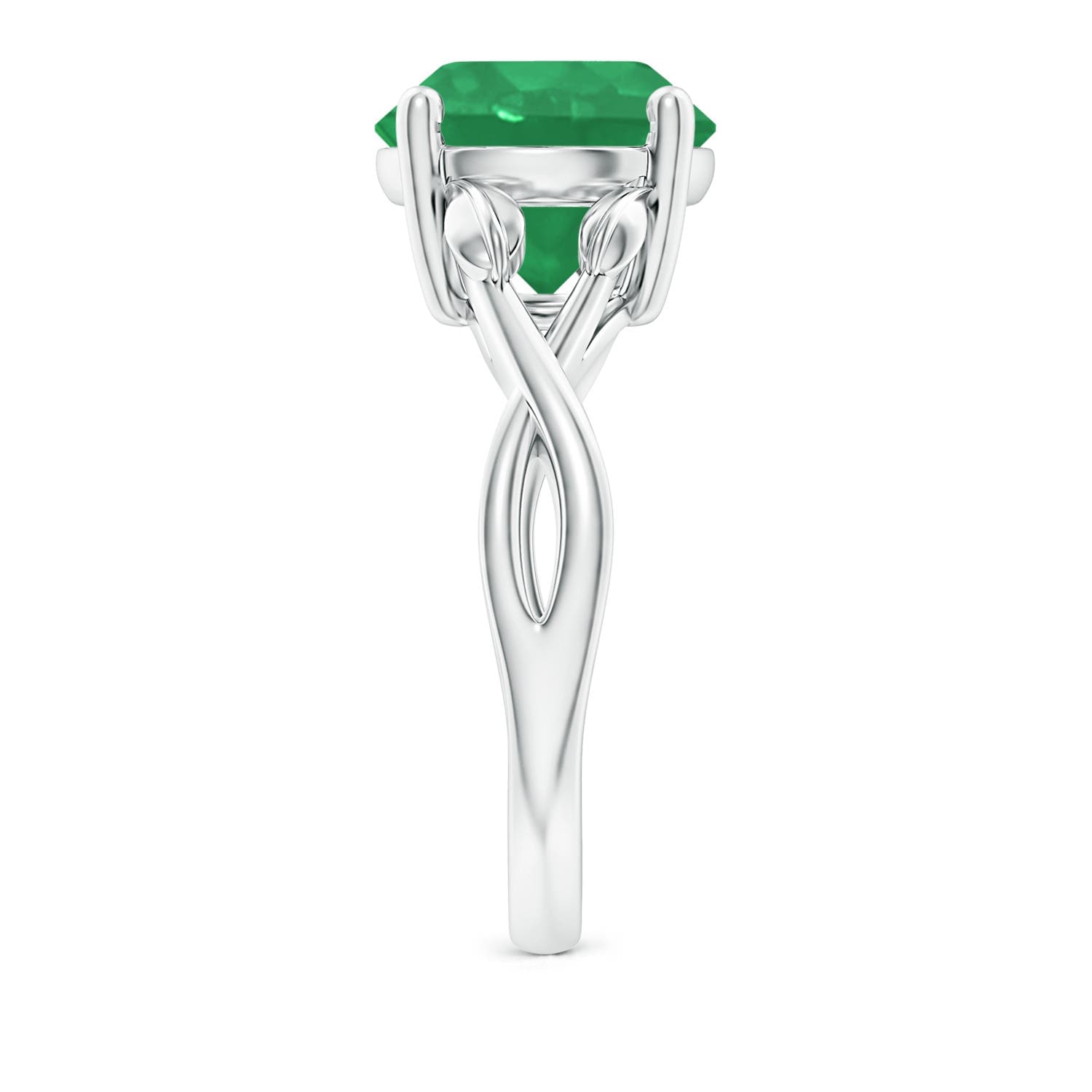 Nature Inspired Emerald Crossover Engagement Ring with Leaf Motifs