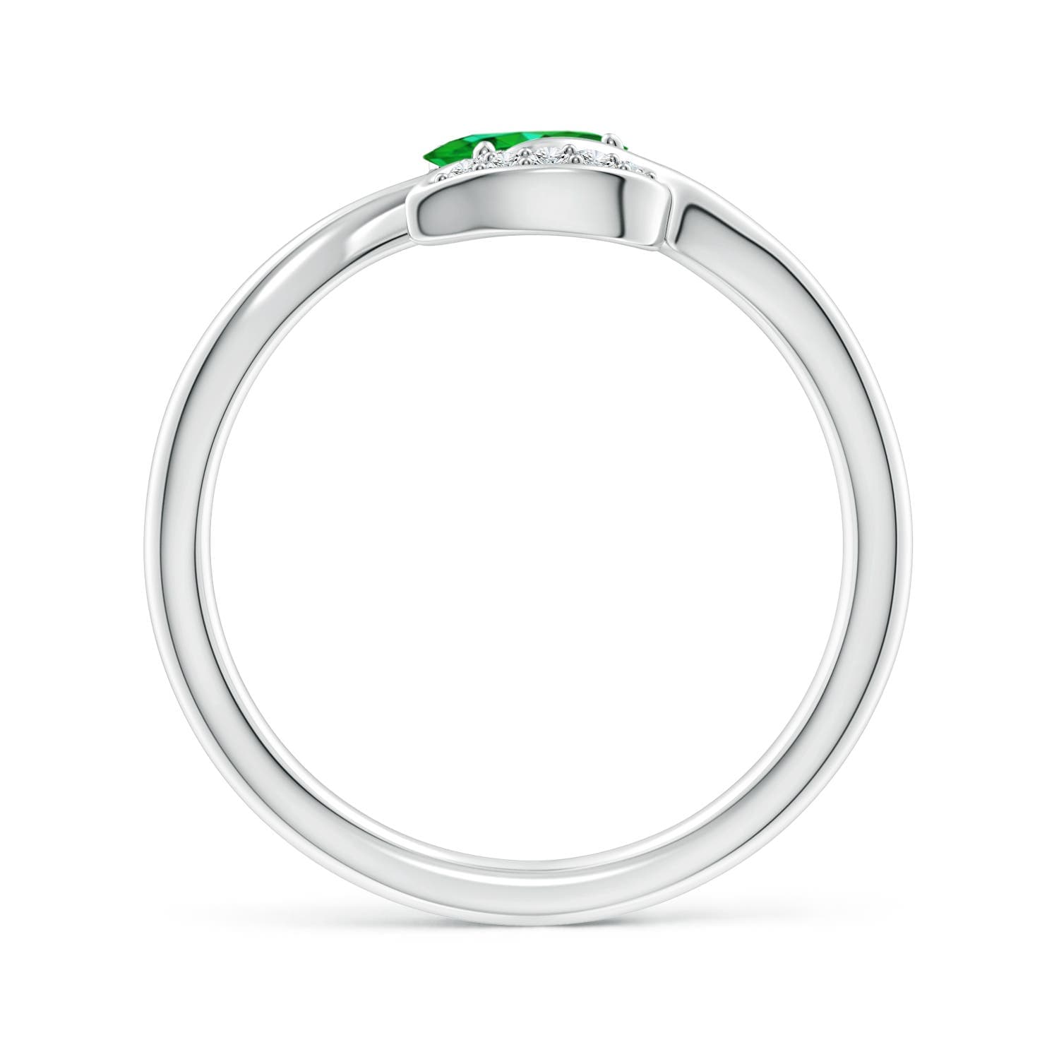 Nature Inspired Emerald Bypass Engagement Ring with Diamond Leaf