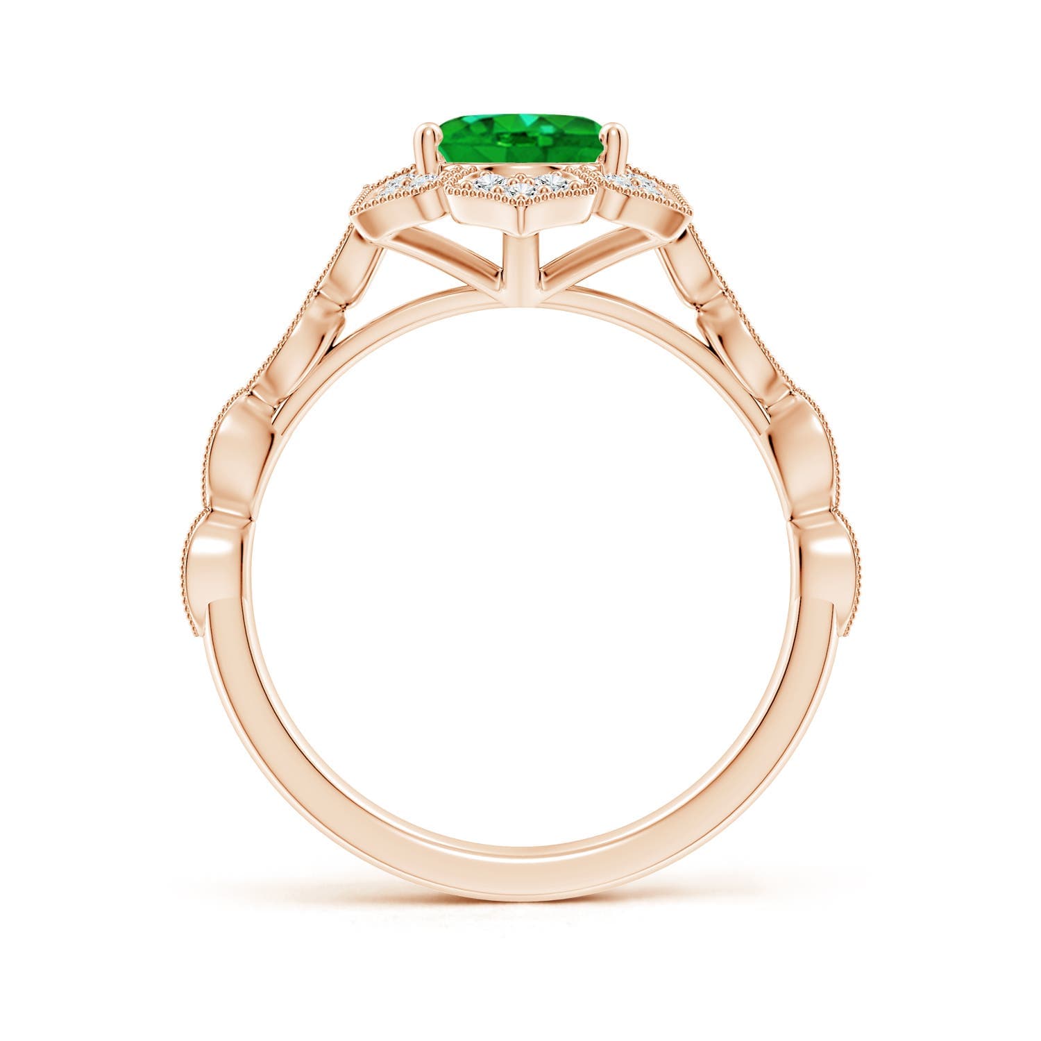 Oval Emerald Trillium Floral Shank Engagement Ring