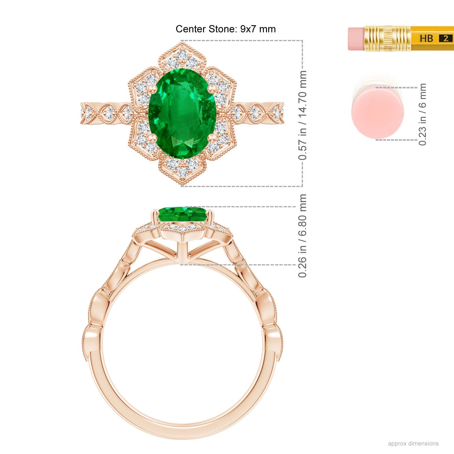 Oval Emerald Trillium Floral Shank Engagement Ring