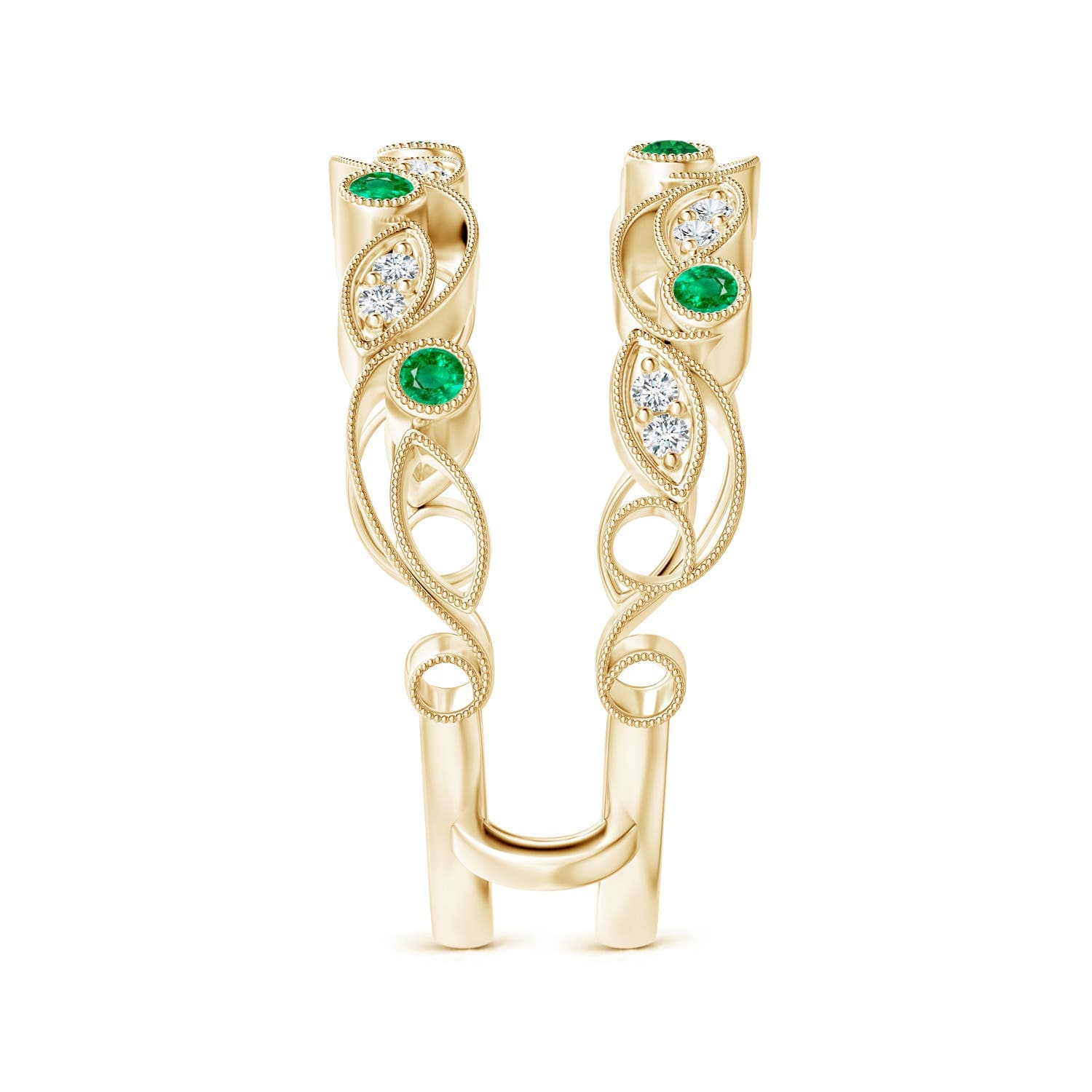 Leaf Motif Emerald and Diamond Ring Wrap
