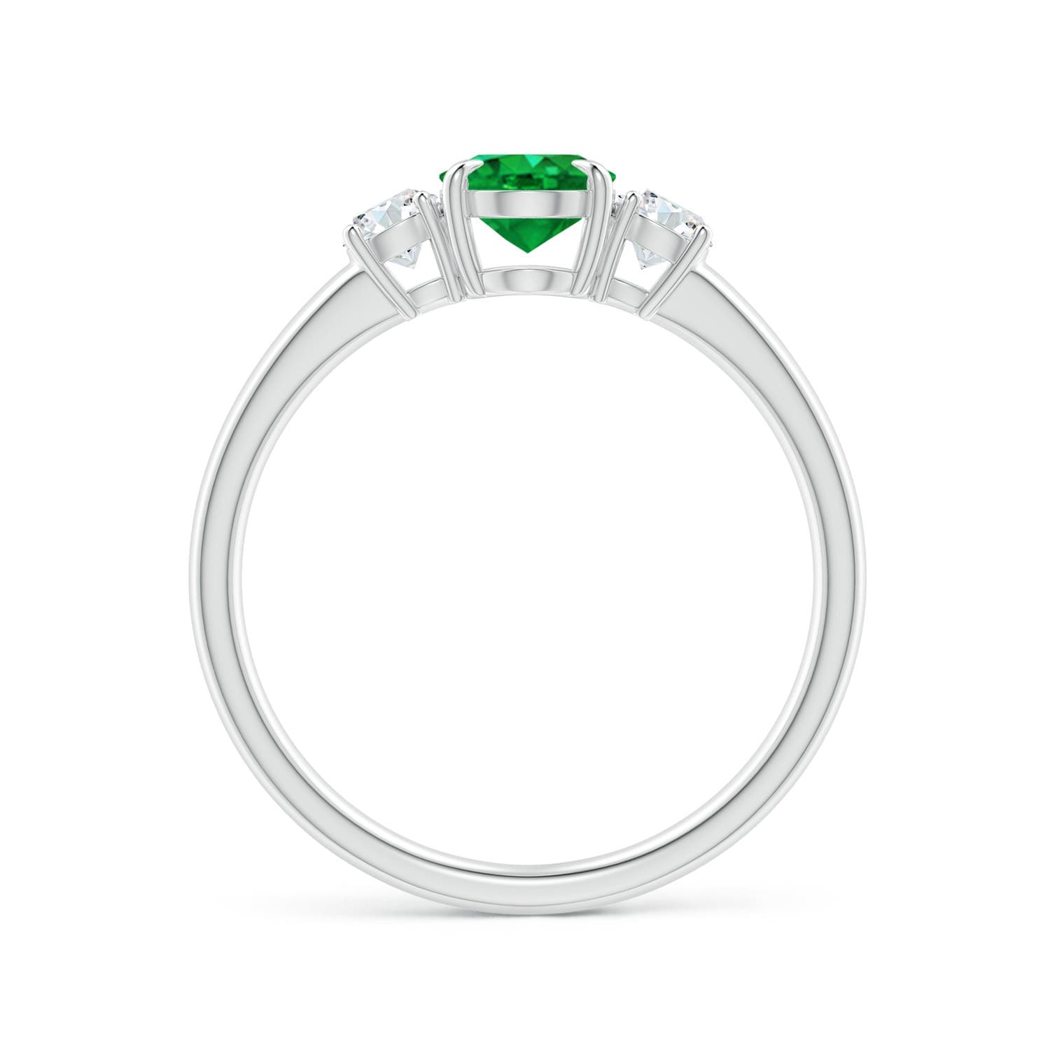 Oval Emerald and Round Diamond Three Stone Engagement Ring