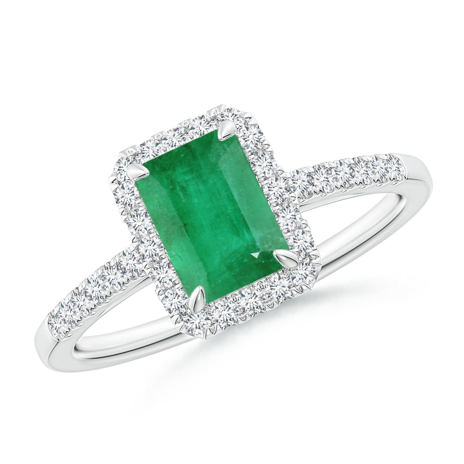 Emerald-Cut Emerald Engagement Ring with Diamond Halo