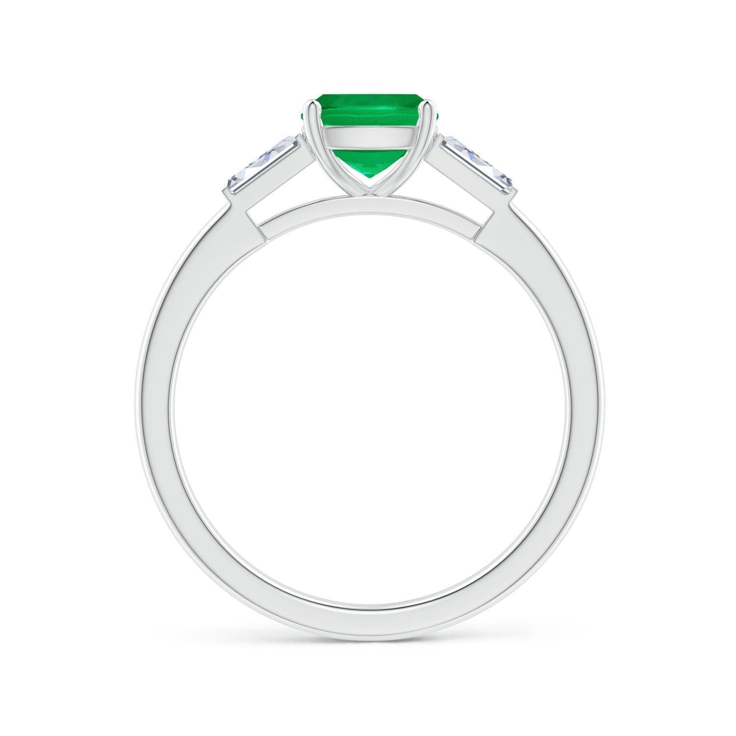 Cushion Emerald Engagement Ring with Bar-Set Tapered Baguette Diamonds