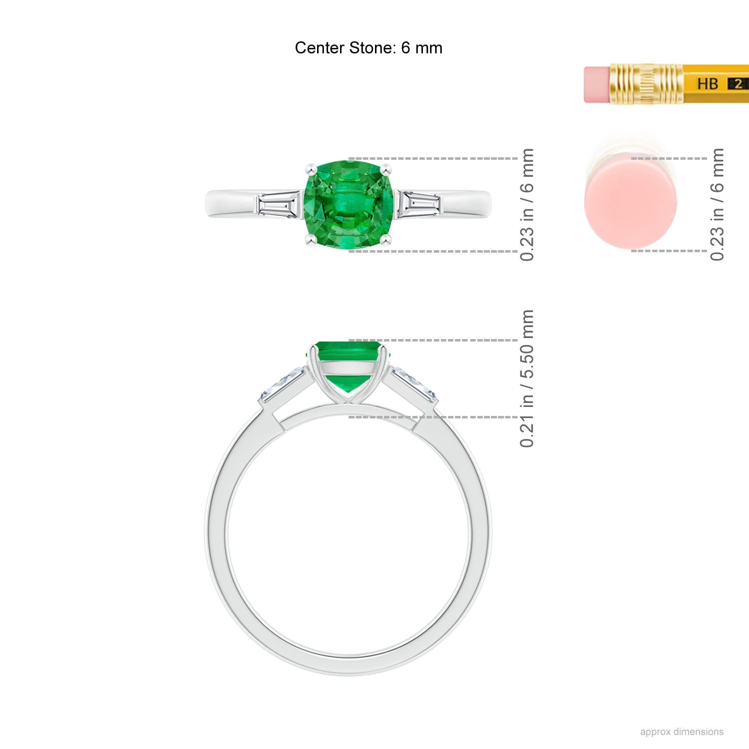 Cushion Emerald Engagement Ring with Bar-Set Tapered Baguette Diamonds