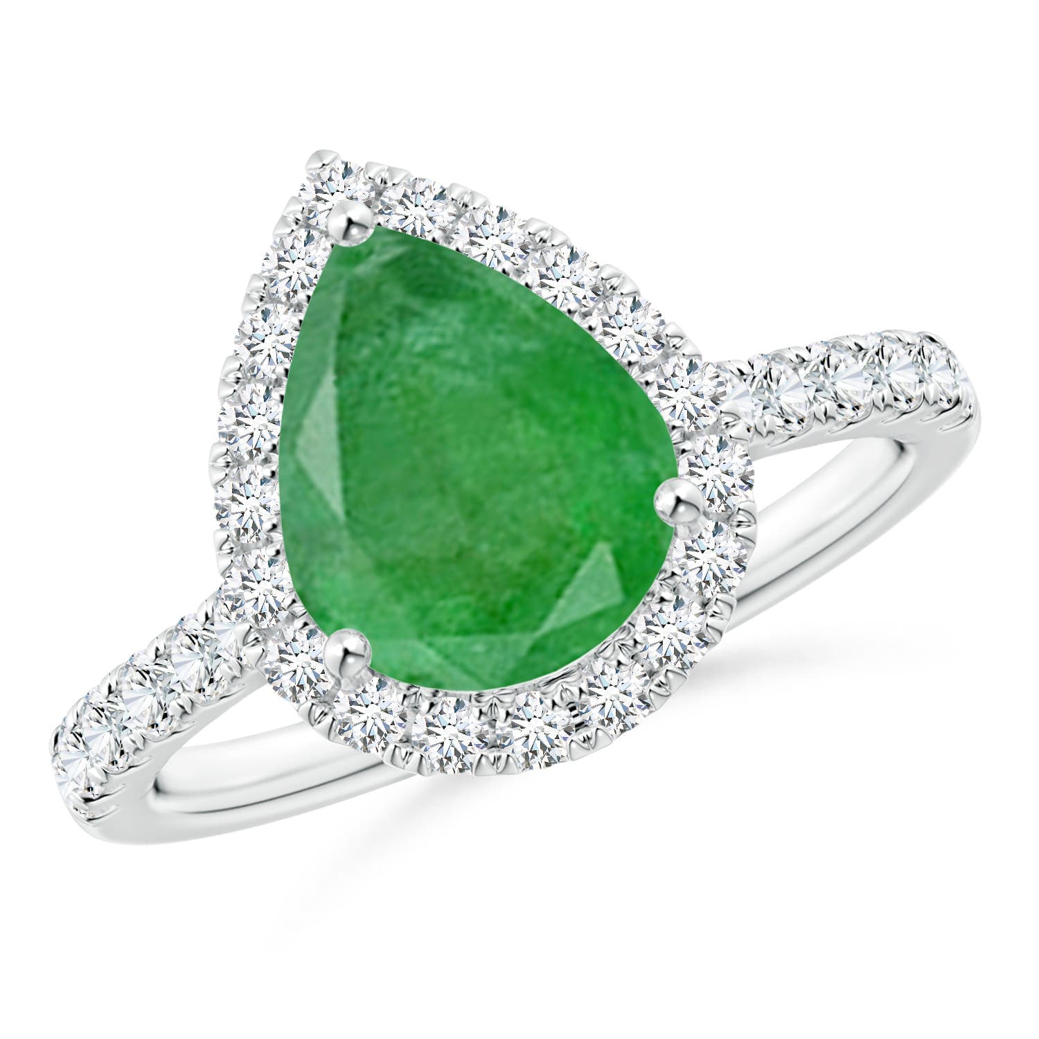 Pear-Shaped Emerald Halo Engagement Ring