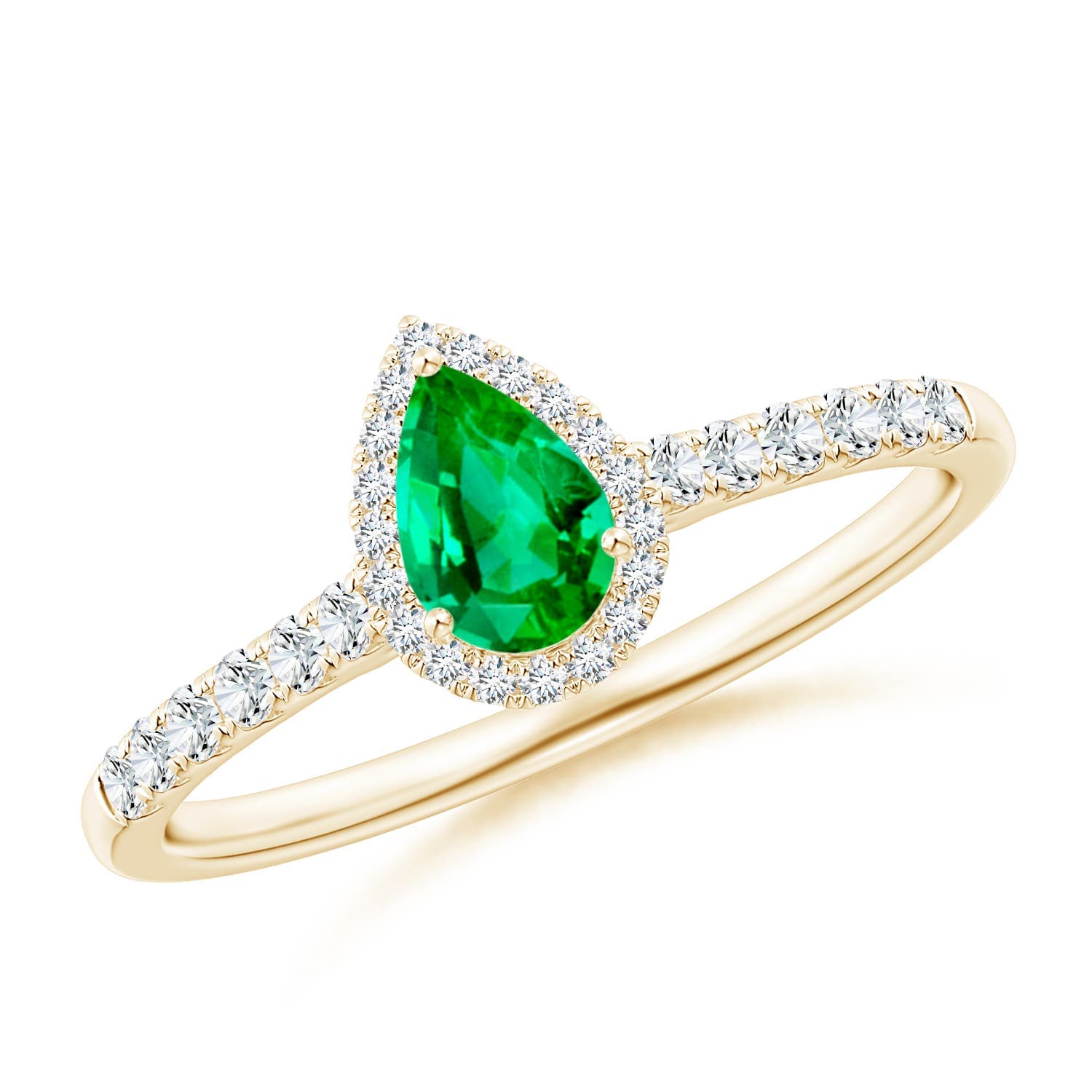 Pear-Shaped Emerald Halo Engagement Ring