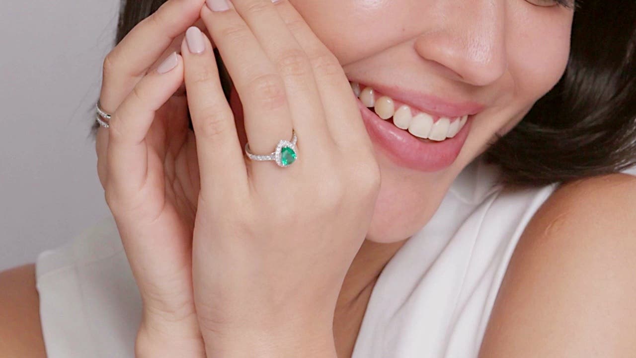 Pear-Shaped Emerald Halo Engagement Ring