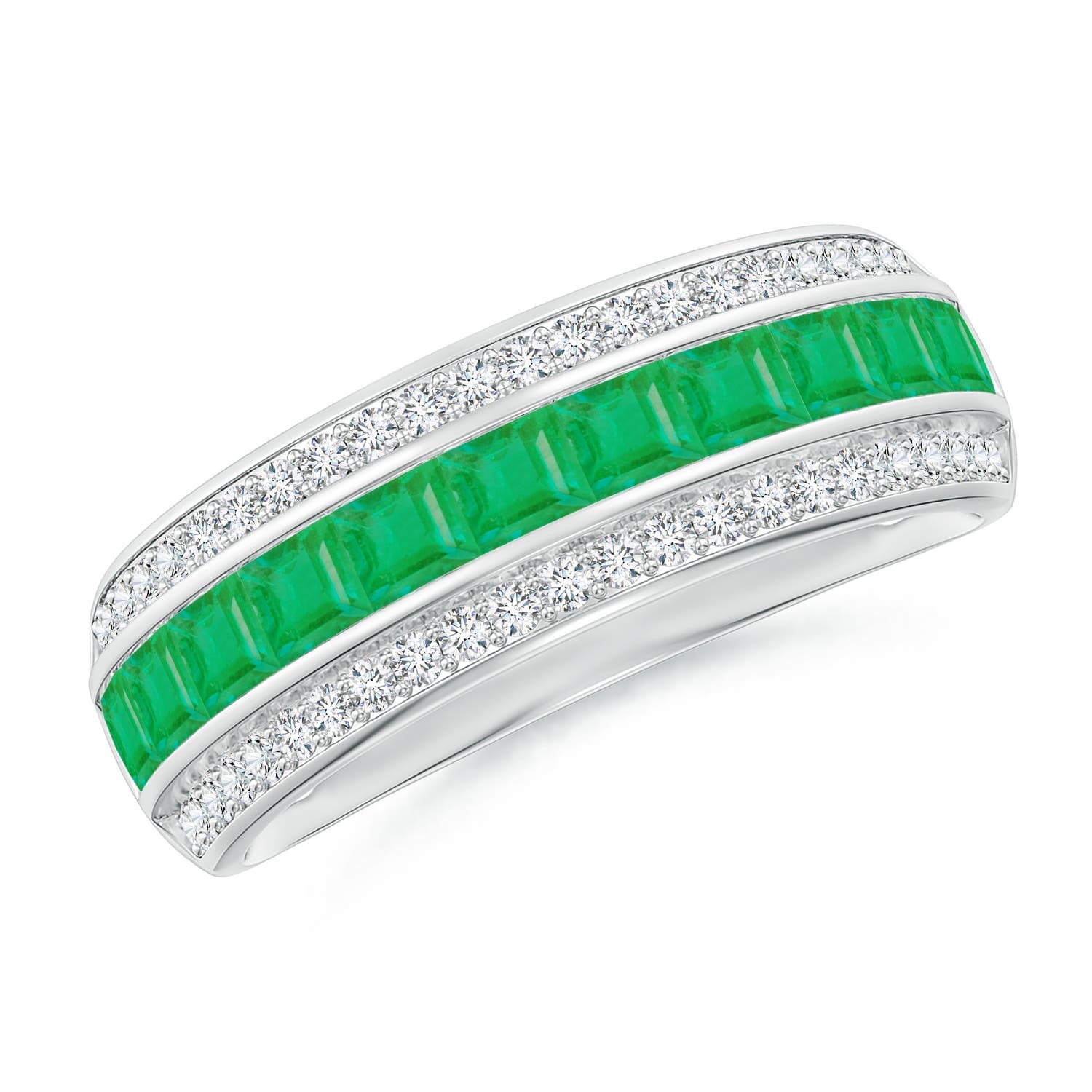 Channel-Set Square Emerald and Diamond Half Eternity Band