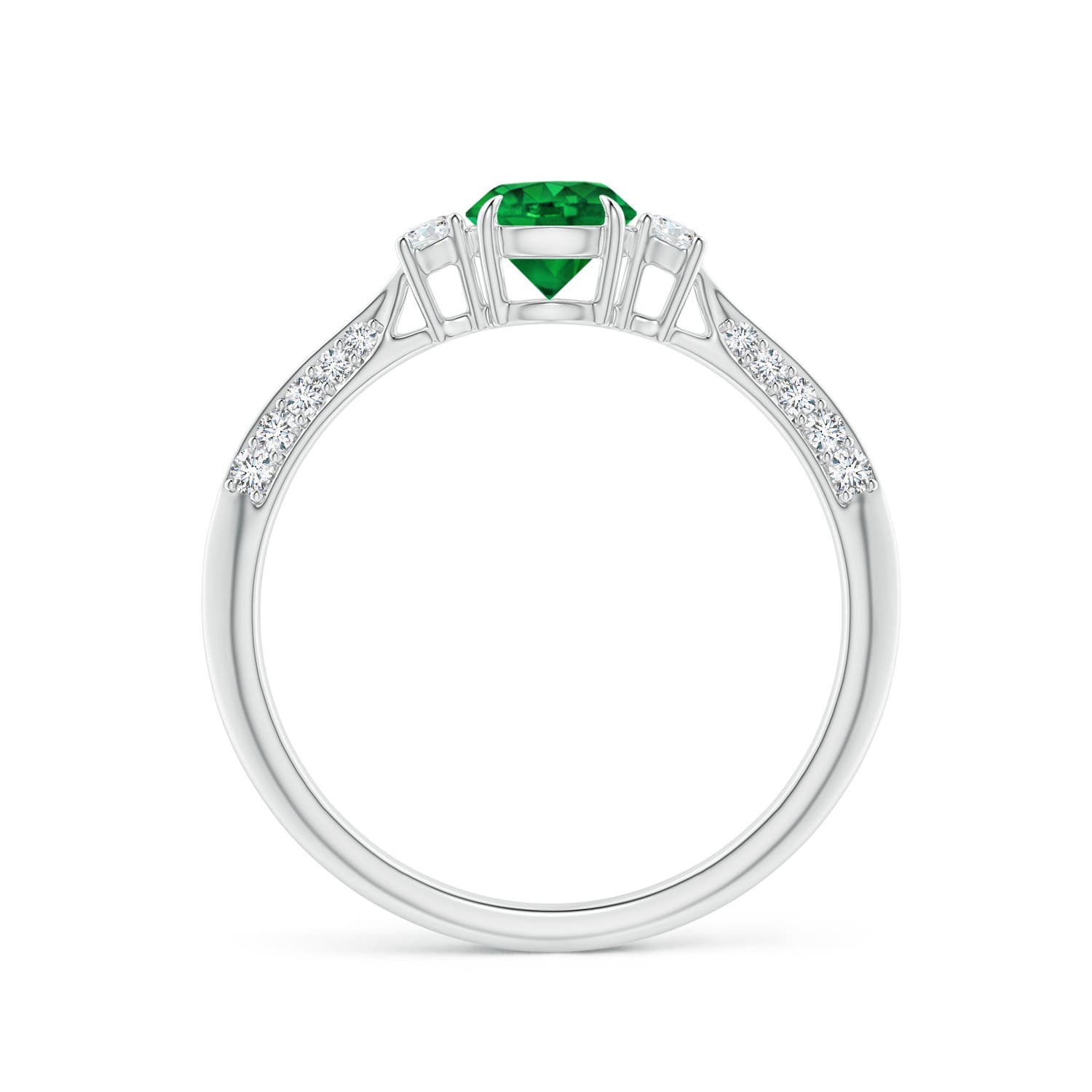 Three Stone Emerald and Diamond Knife-Edge Shank Engagement Ring