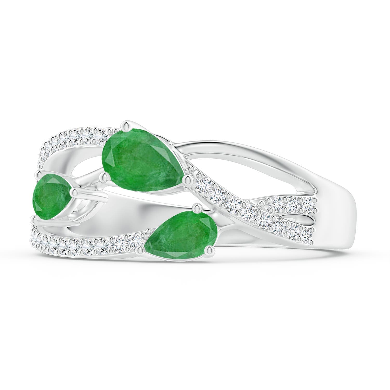 Three-Stone Pear Emerald Criss-Cross Ring