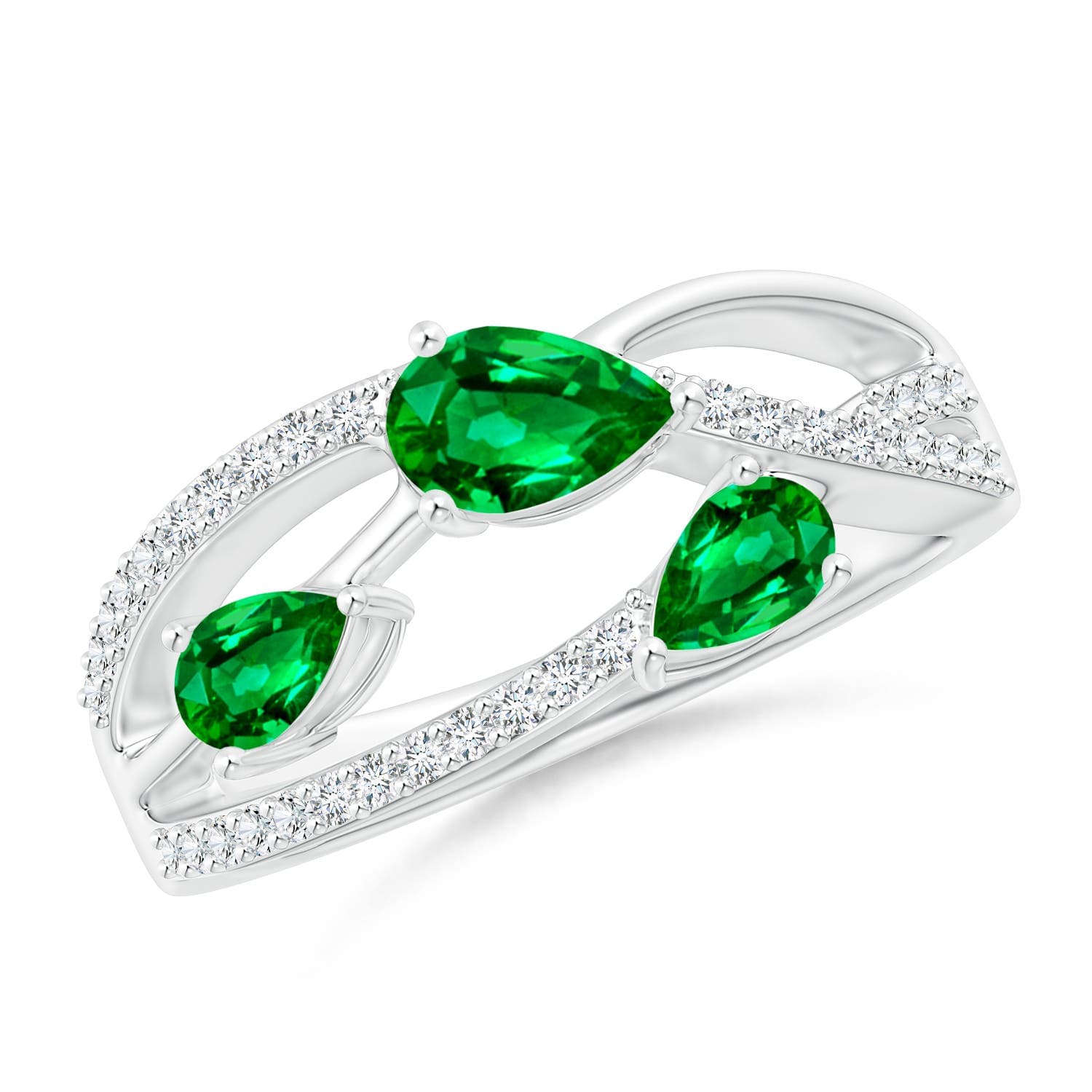 Three-Stone Pear Emerald Criss-Cross Ring