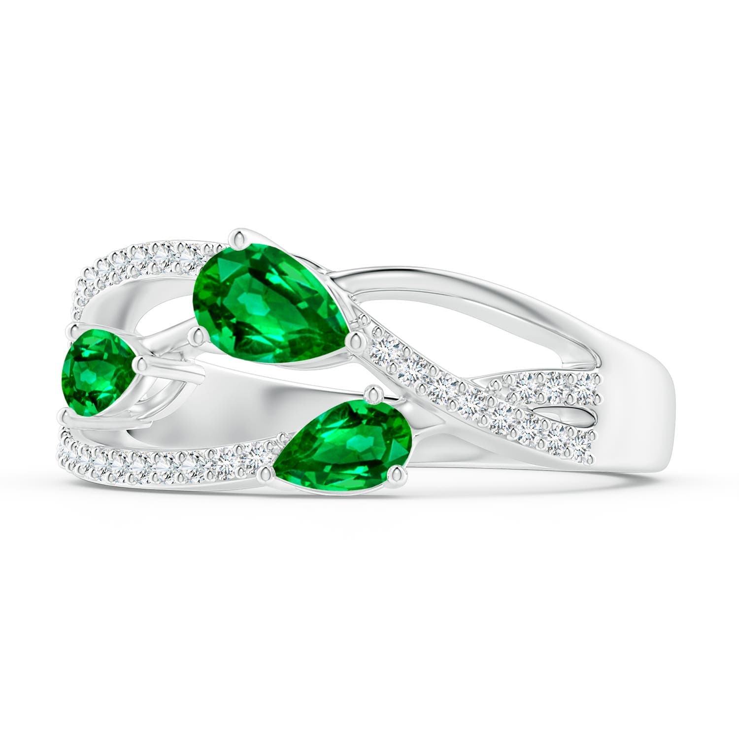 Three-Stone Pear Emerald Criss-Cross Ring