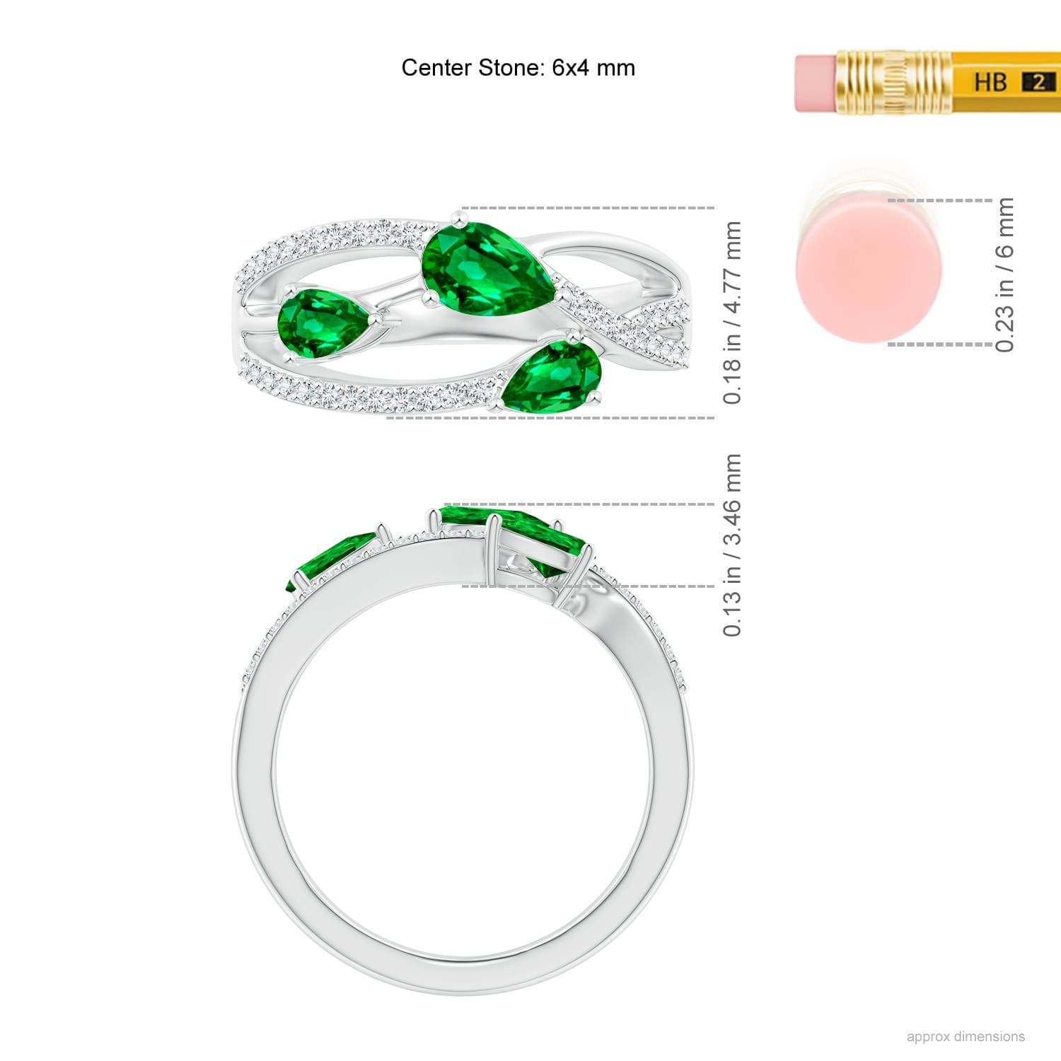 Three-Stone Pear Emerald Criss-Cross Ring