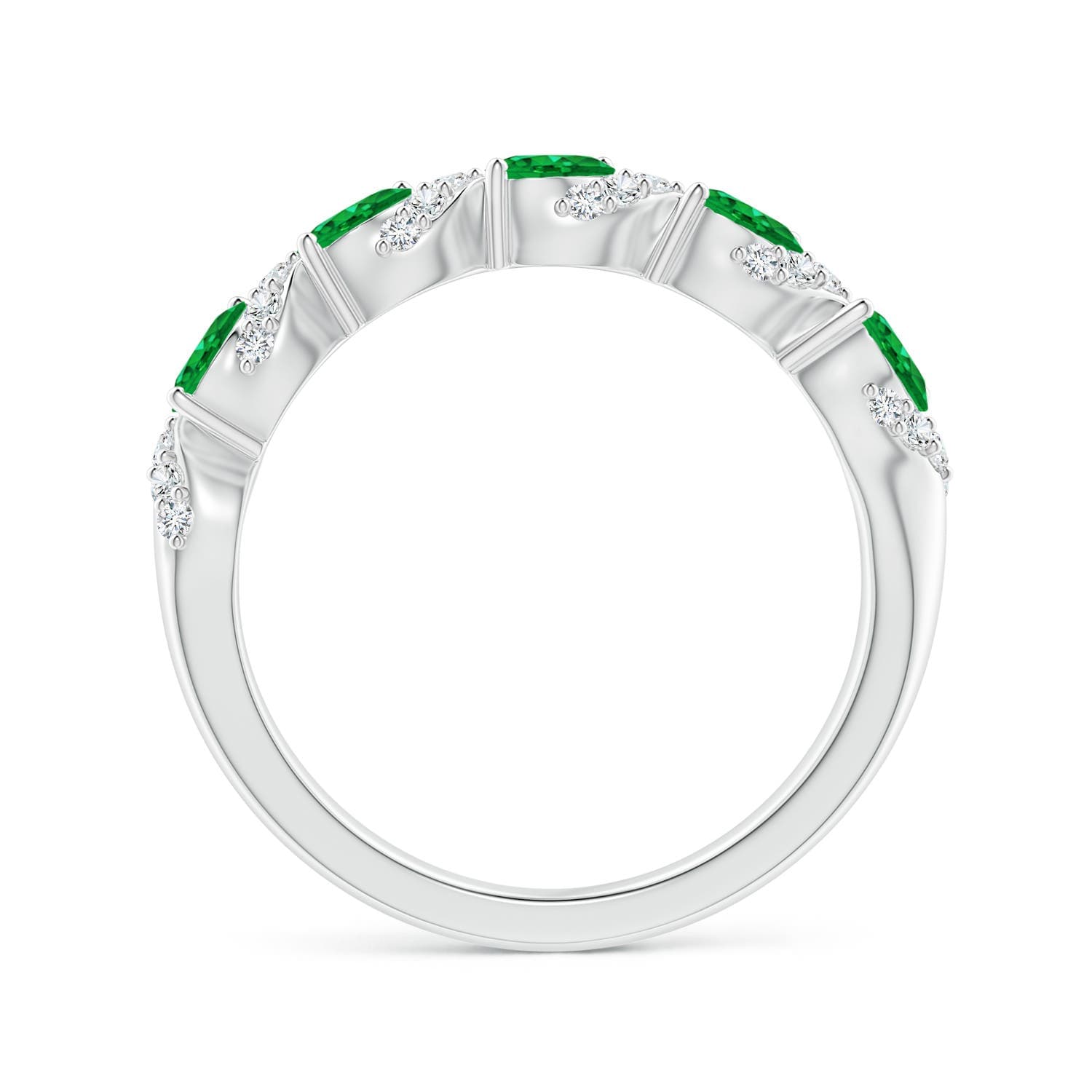 Five Stone Oval Emerald Swirl Ring with Diamonds