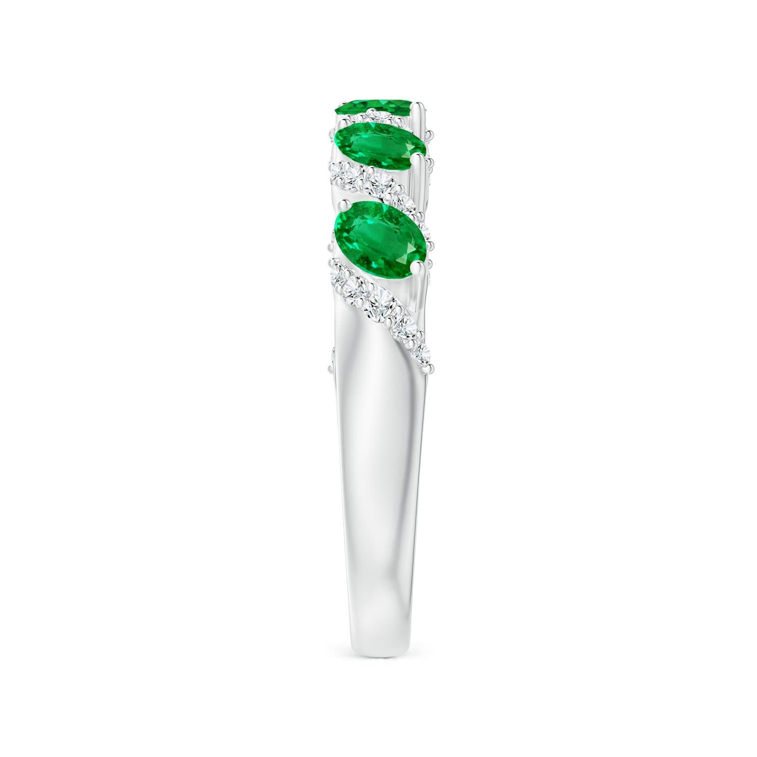 Five Stone Oval Emerald Swirl Ring with Diamonds