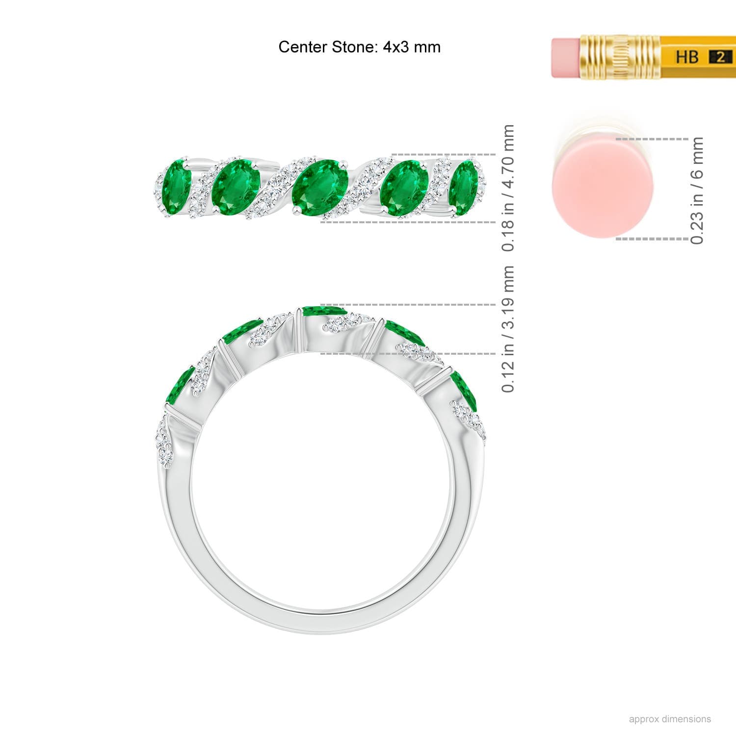 Five Stone Oval Emerald Swirl Ring with Diamonds