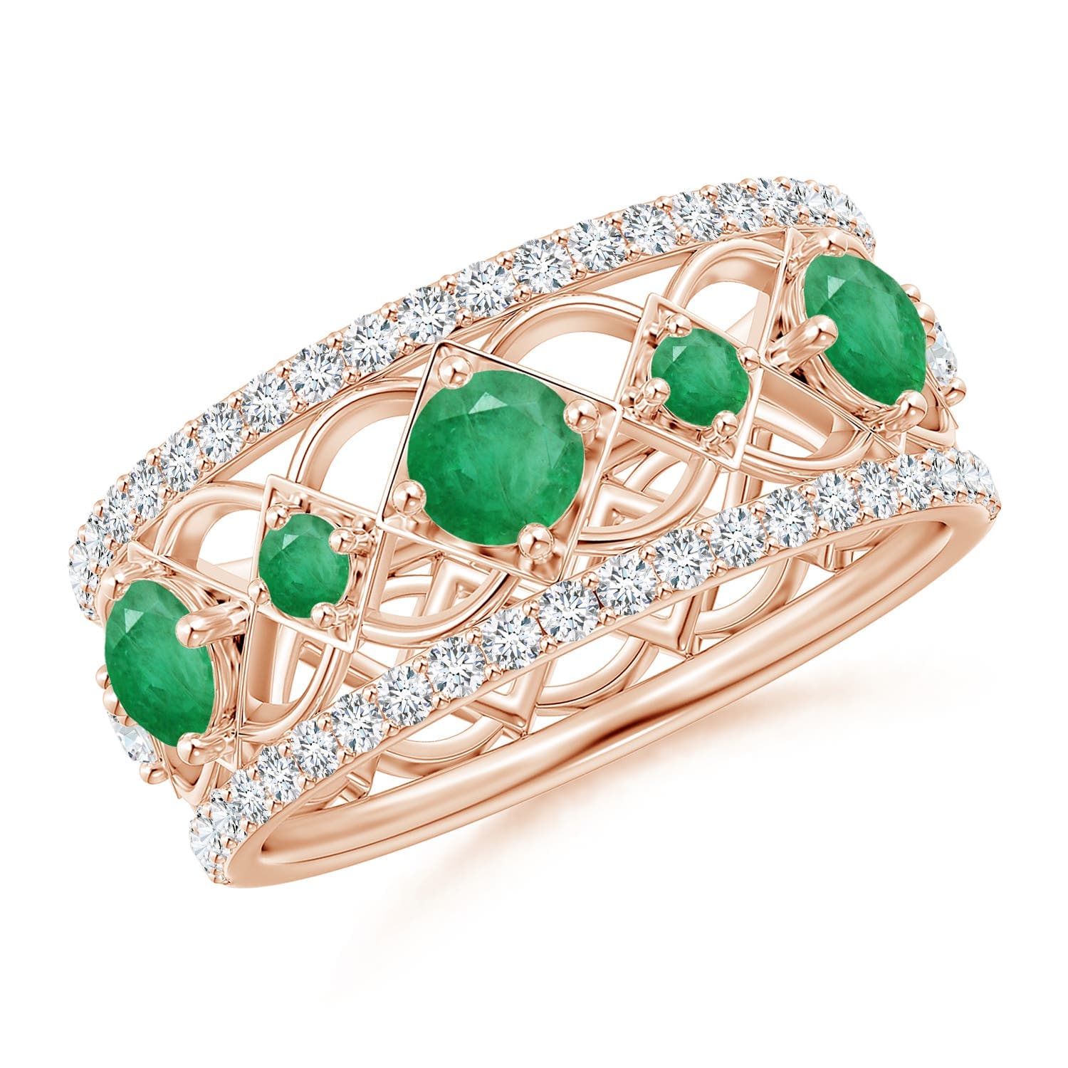 Art Deco Inspired Graduated Emerald and Diamond Ring
