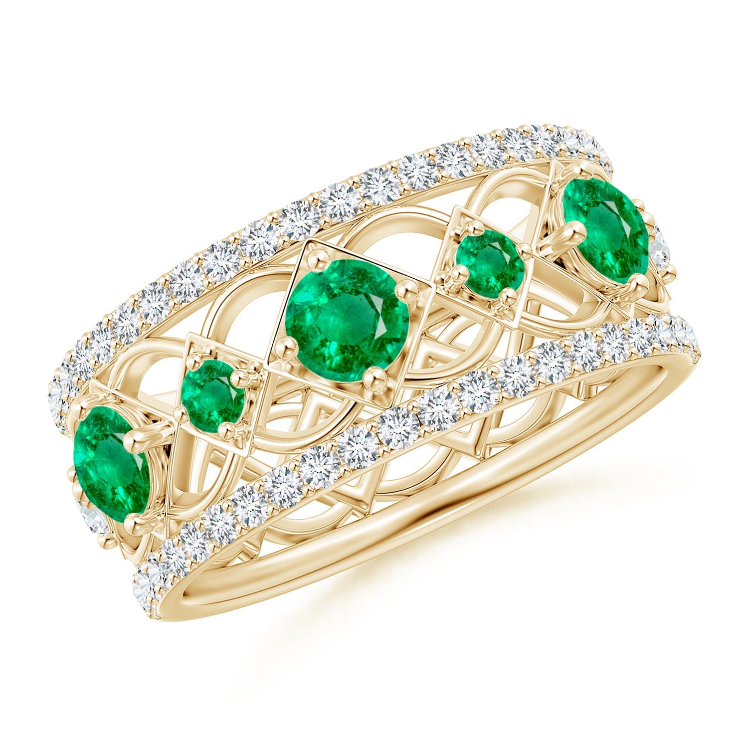 Art Deco Inspired Graduated Emerald and Diamond Ring