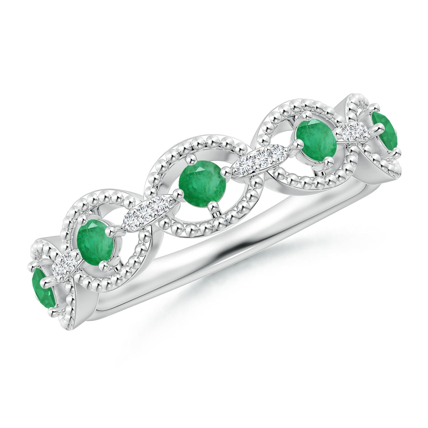 Art Deco Style Emerald Scalloped Anniversary Ring