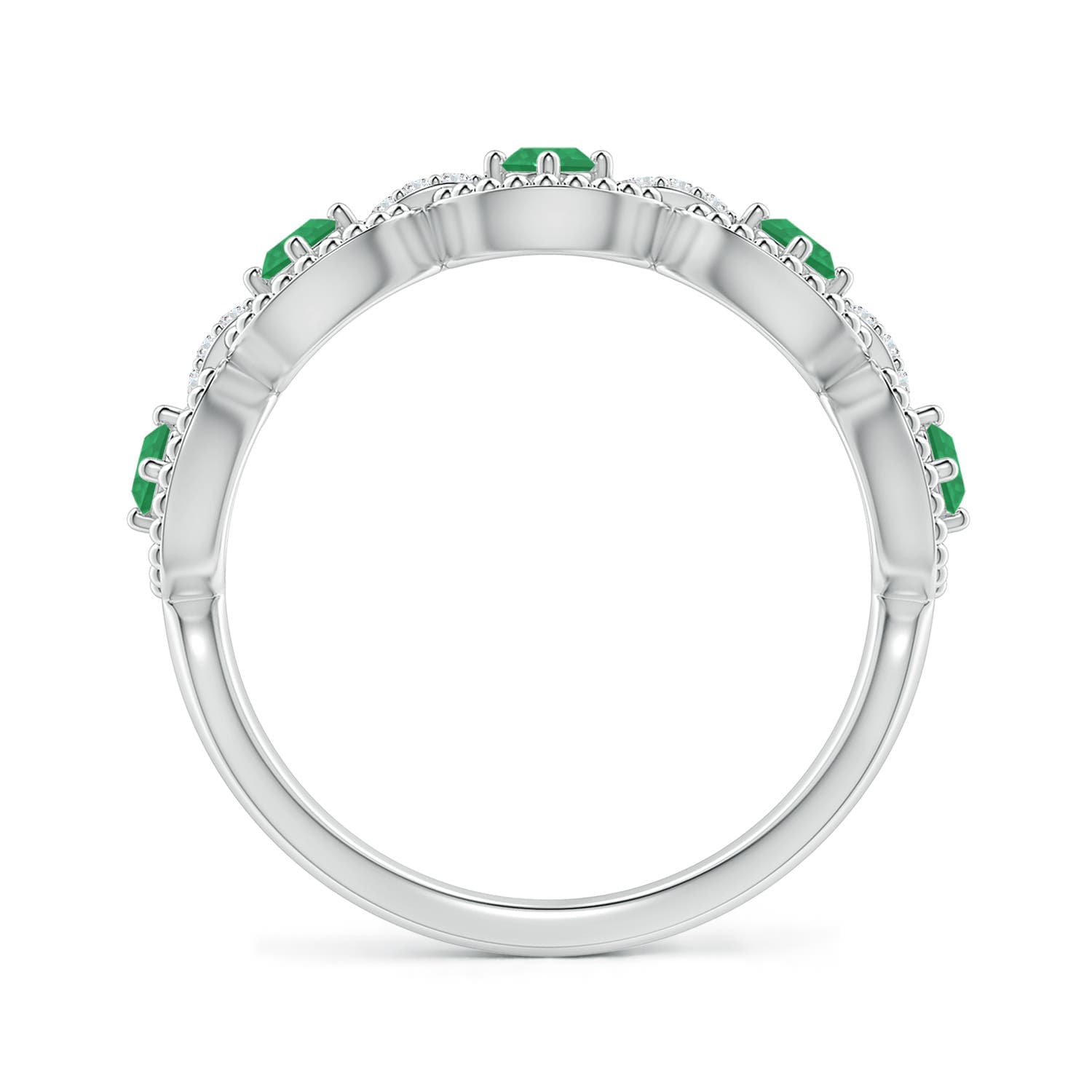 Art Deco Style Emerald Scalloped Anniversary Ring