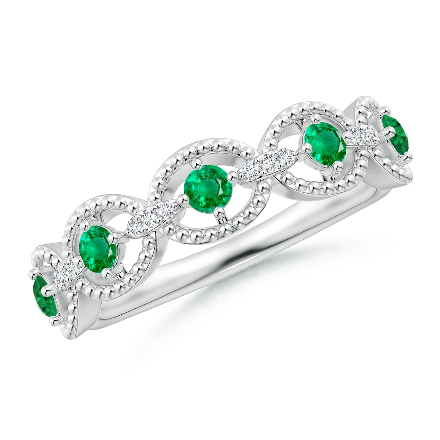 Art Deco Style Emerald Scalloped Anniversary Ring