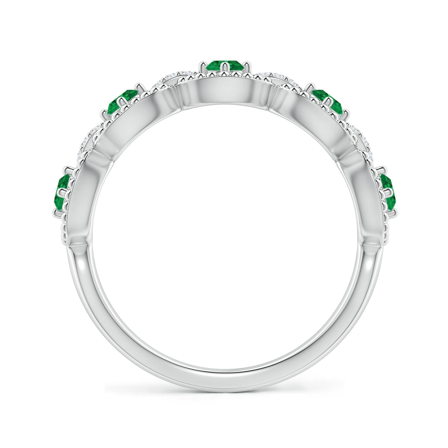 Art Deco Style Emerald Scalloped Anniversary Ring